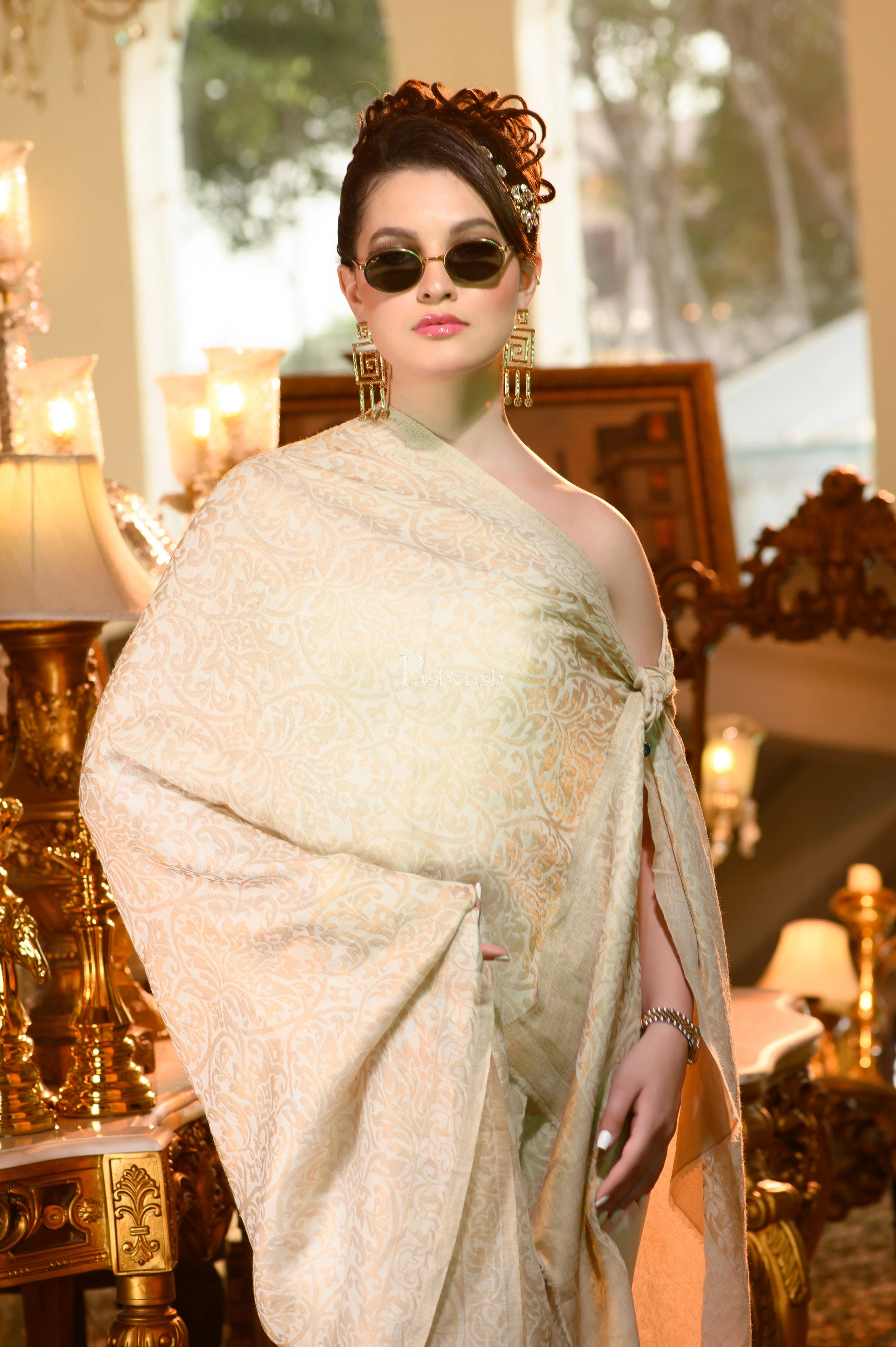 Pashtush Womens Twilight Collection Shawl, Extra Fine Wool, Ivory - Image 5