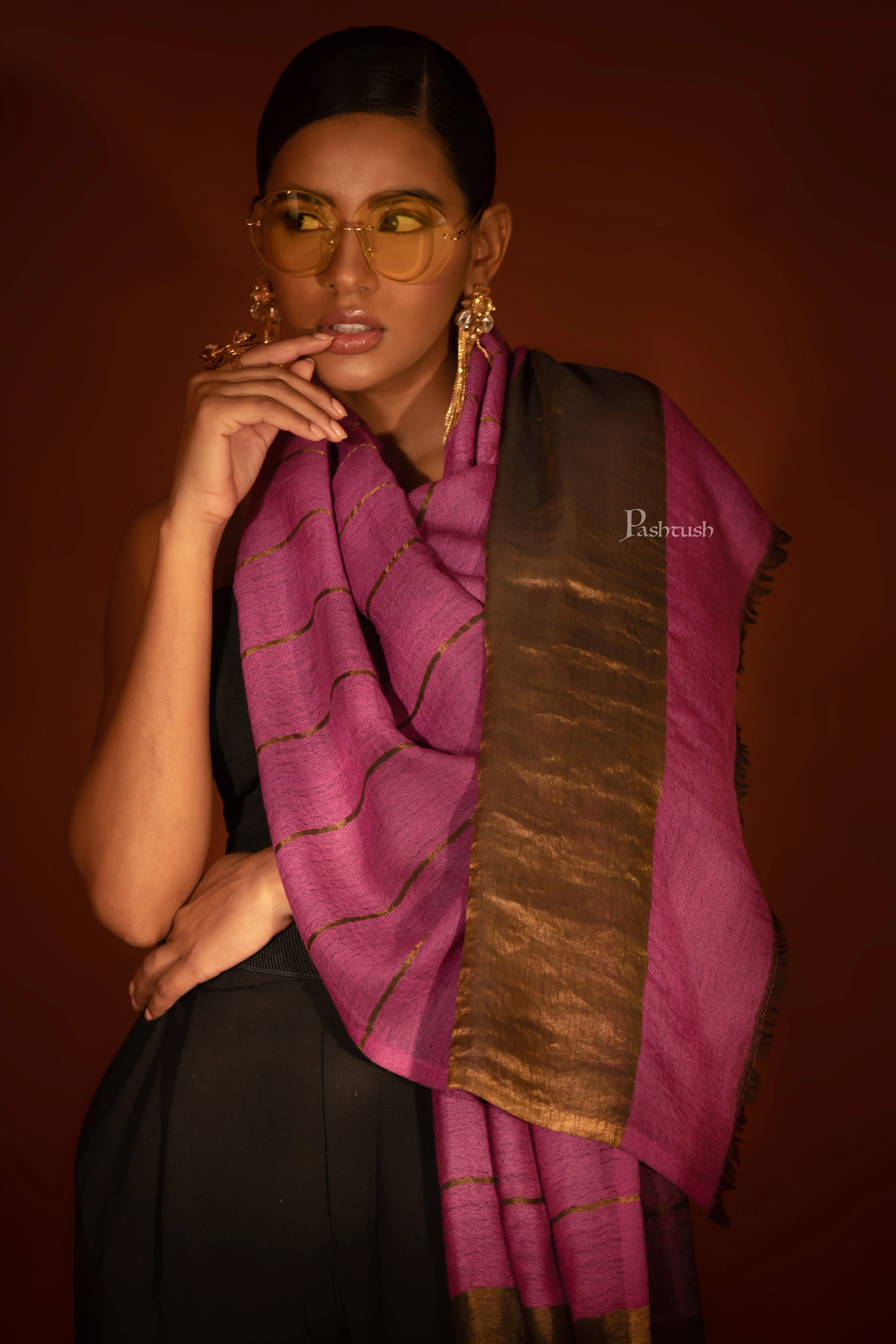 Pashtush Womens Twilight Collection Stole, With Striped Weave, Soft and Warm, Silk Wool, Pink - Image 2