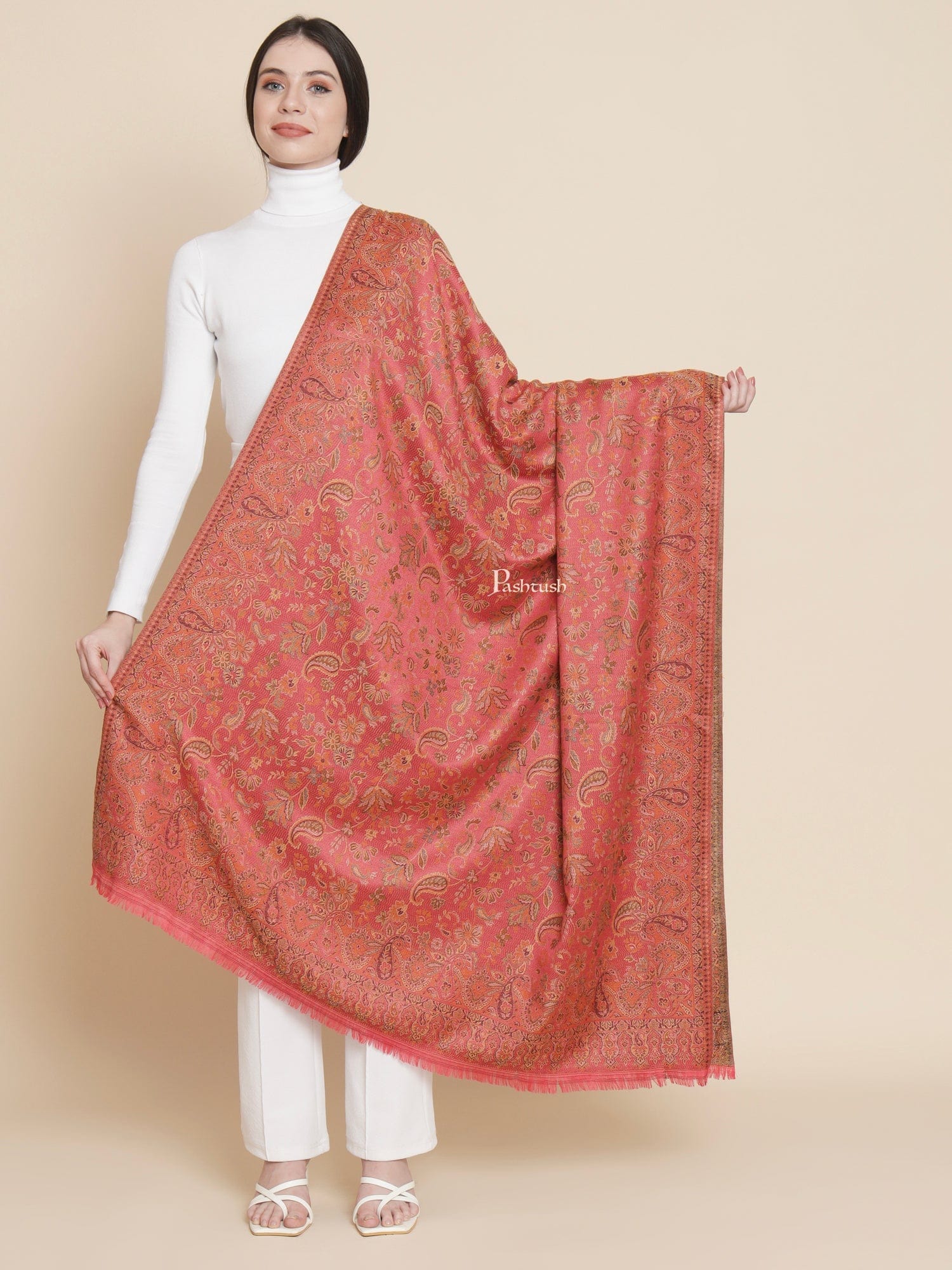 Pashtush Womens Womens, Faux Pashmina, Paisley Woven Jamawar Jacquard Paisley Woven, Rose - Image 3