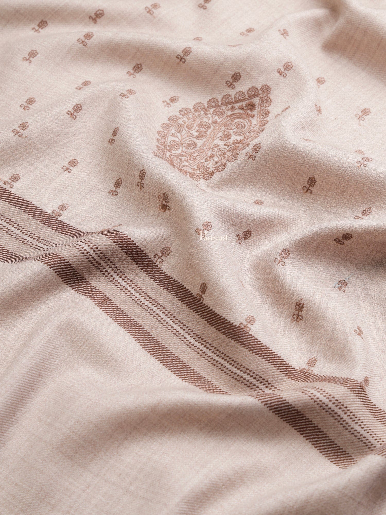 Pashtush Womens Womens, Fine Wool, Bootey Kashmiri Embroidery, Taupe - Image 2