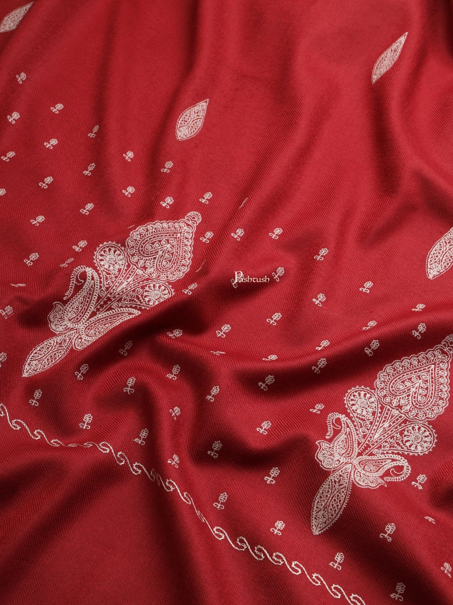 Pashtush Womens Womens, Woollen, Ethnic Motif Tone On Tone Thick Embroidery, Maroon - Image 2
