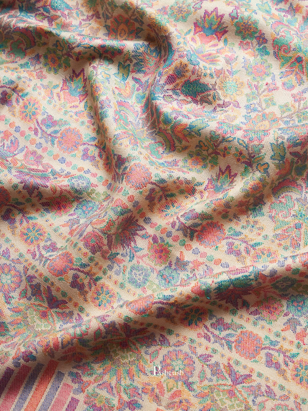 Pashtush Womens Wool Extra Fine Count  Shawl, Ethnic  Antique Design, Yellow Green - Image 5
