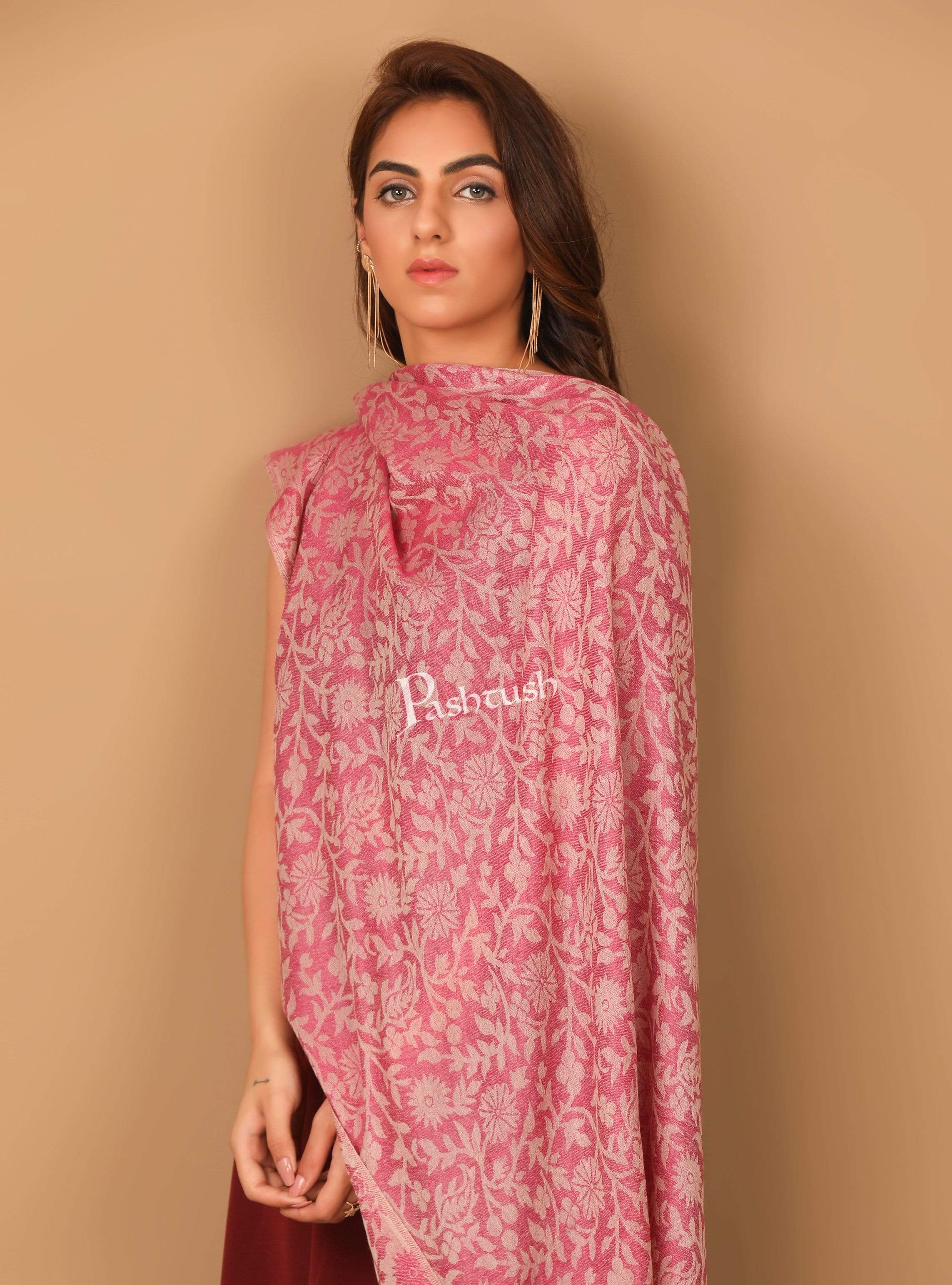 Pashtush Women'S Scarf Floral Jacquard Design, Silk-Wool, French Rose Pink - Image 6