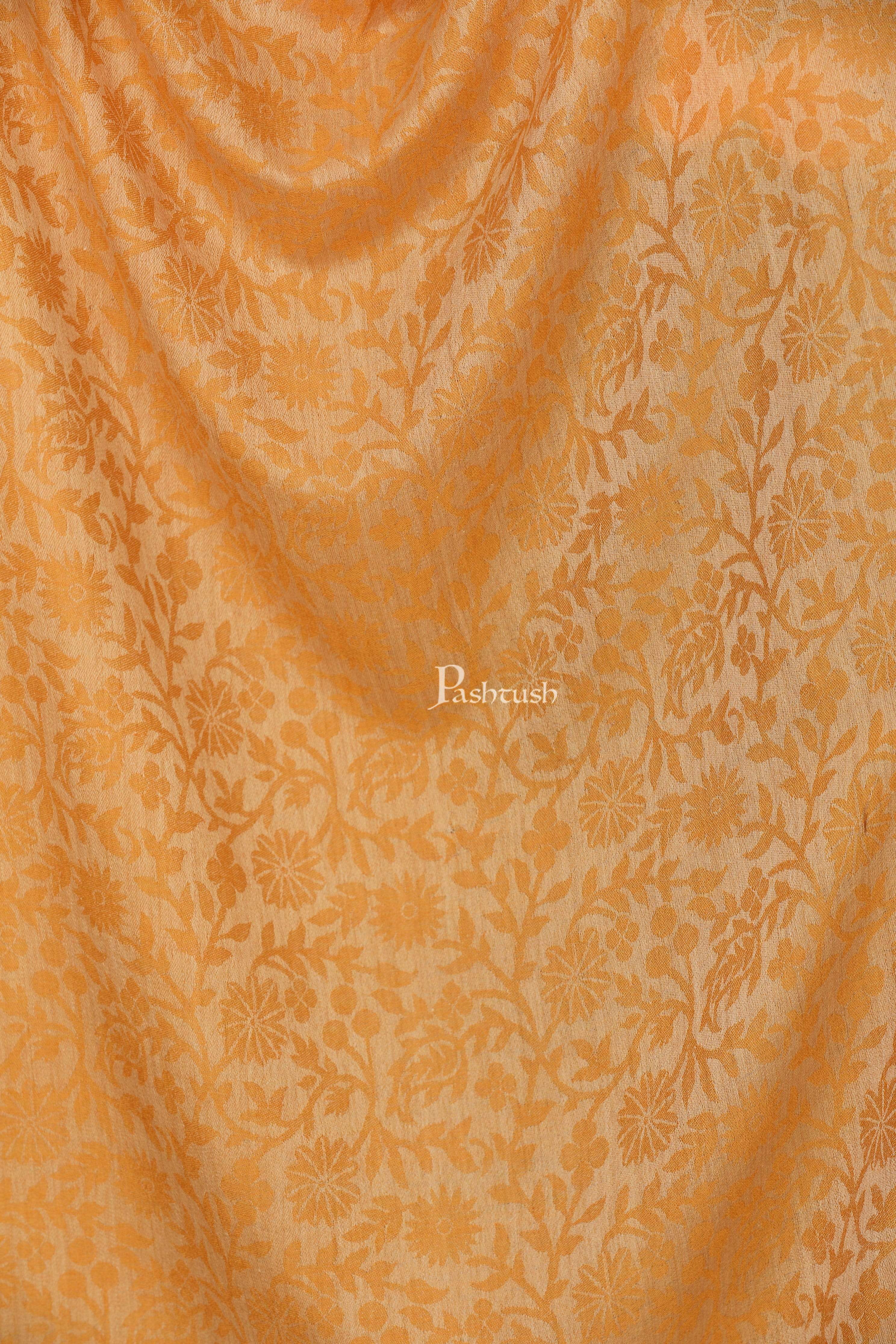 Pashtush Women'S Wool Self Reversible Scarf Floral Jacquard Design, Silk-Wool - Image 3