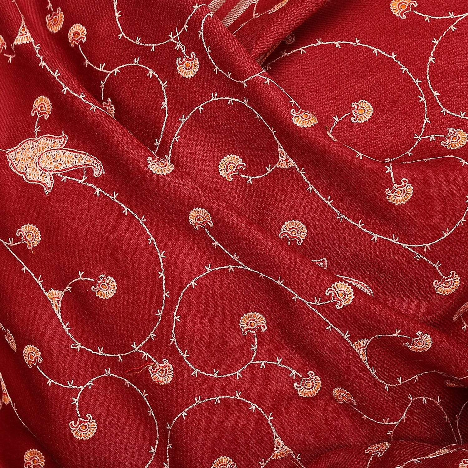 Pashtush Women'S Wool Shawl Maroon Jaal Embroidery With Coffee Palla - Image 4