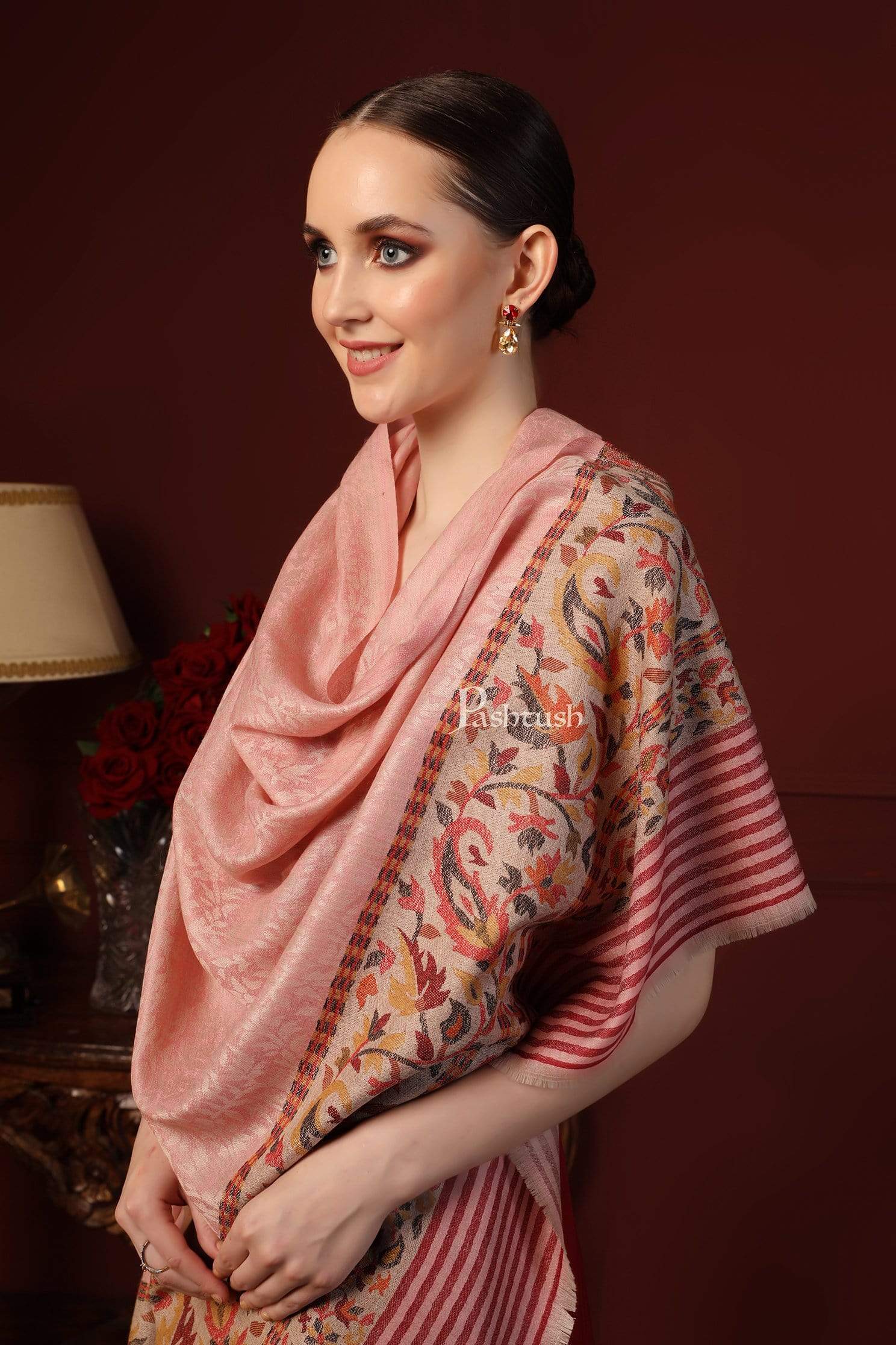Pashtush Women'S Soft Wool Cashmere Blended Shawl, Ethnic Palla, Blush Pink - Image 7