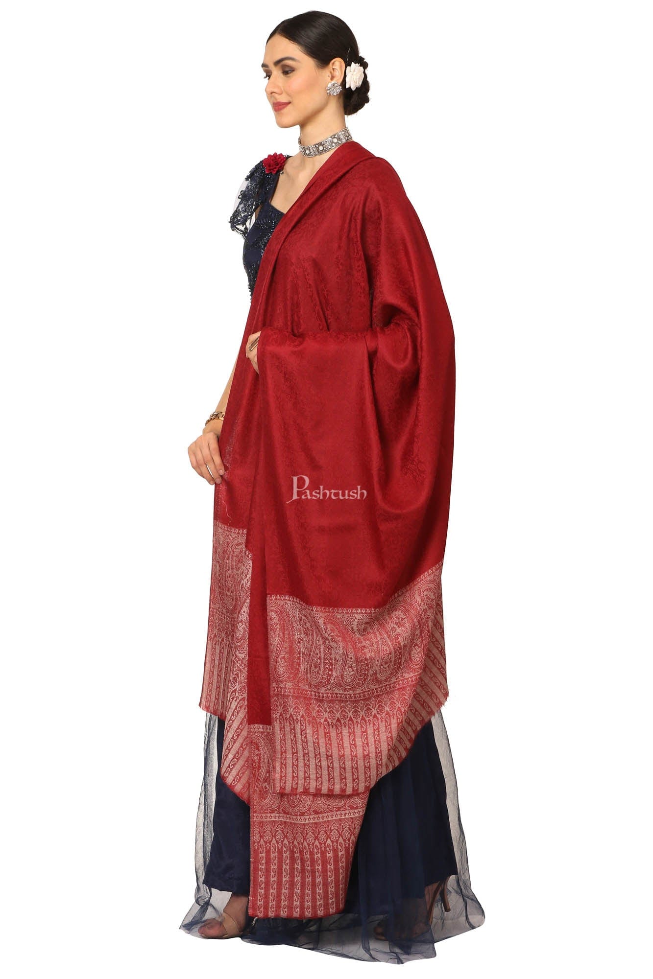 Pashtush Women'S Wool Ultra Soft Fine Wool Cashmere Blended Shawl - Maroon - Image 3