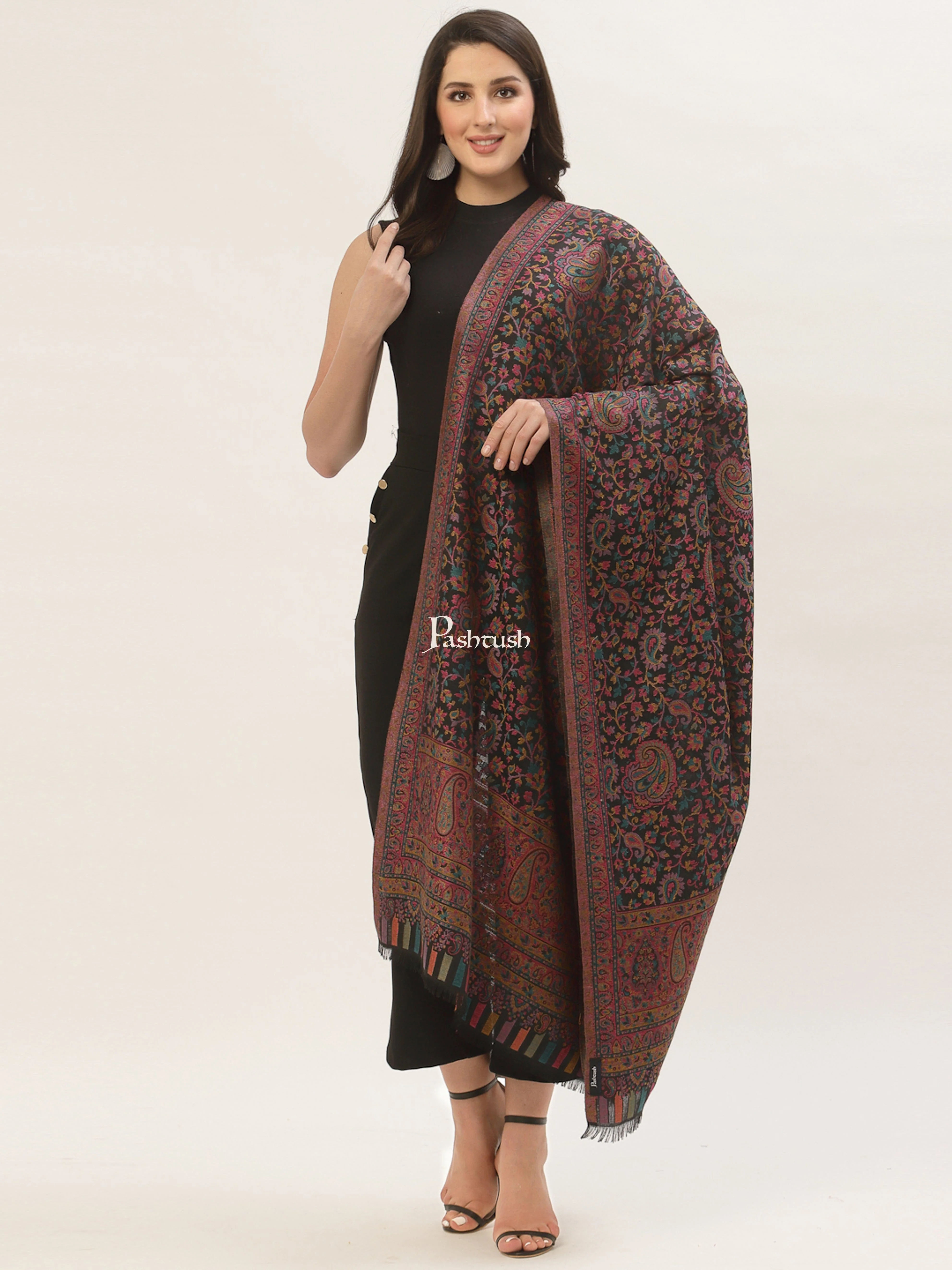 Pashtush Womens Woollen Ethnic Design Shawl, Soft And Warm, Light Weight, Multicolour - Image 6