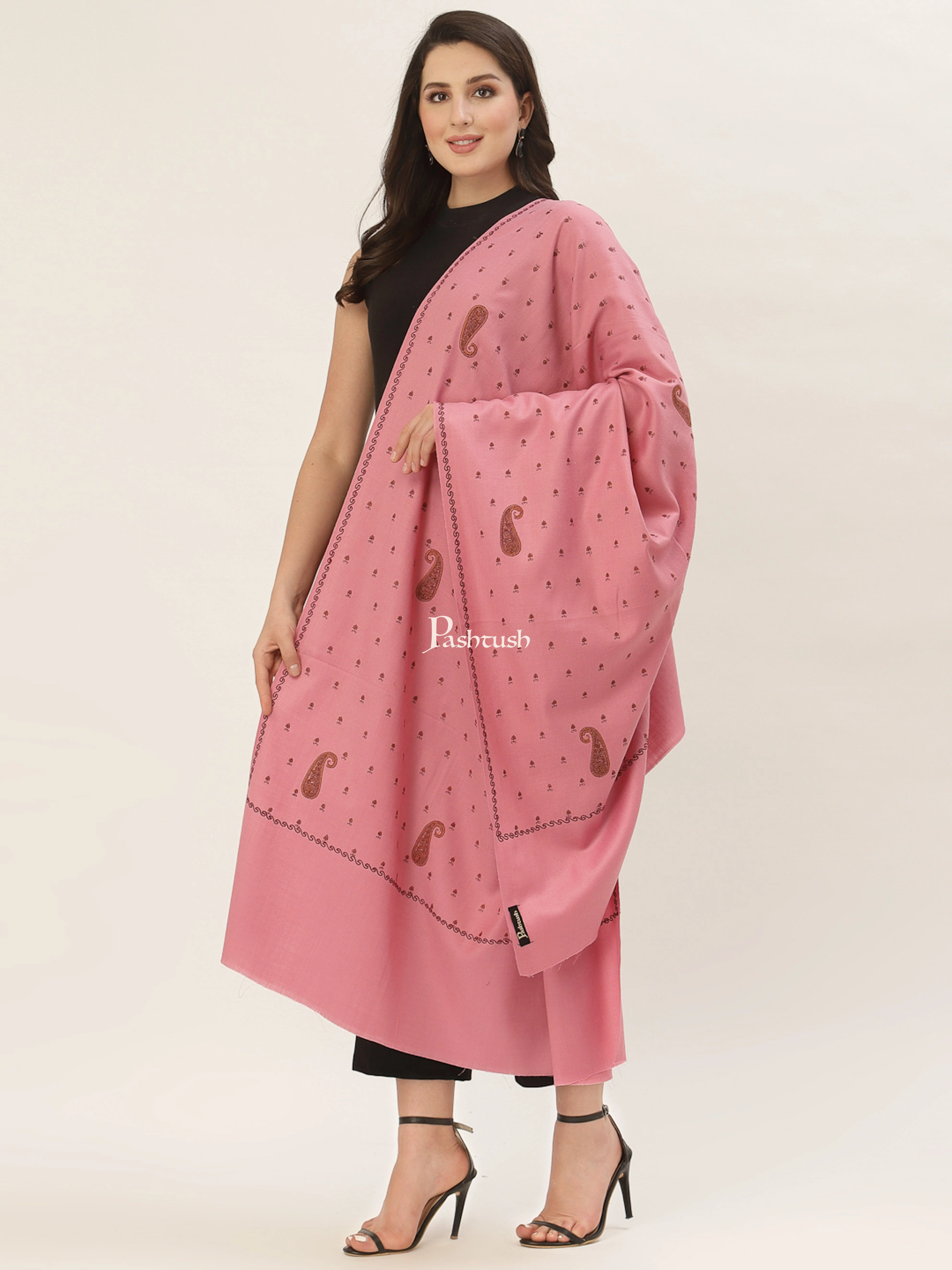 Pashtush Womens Woollen Kashmiri Embroidery Shawl - Image 5