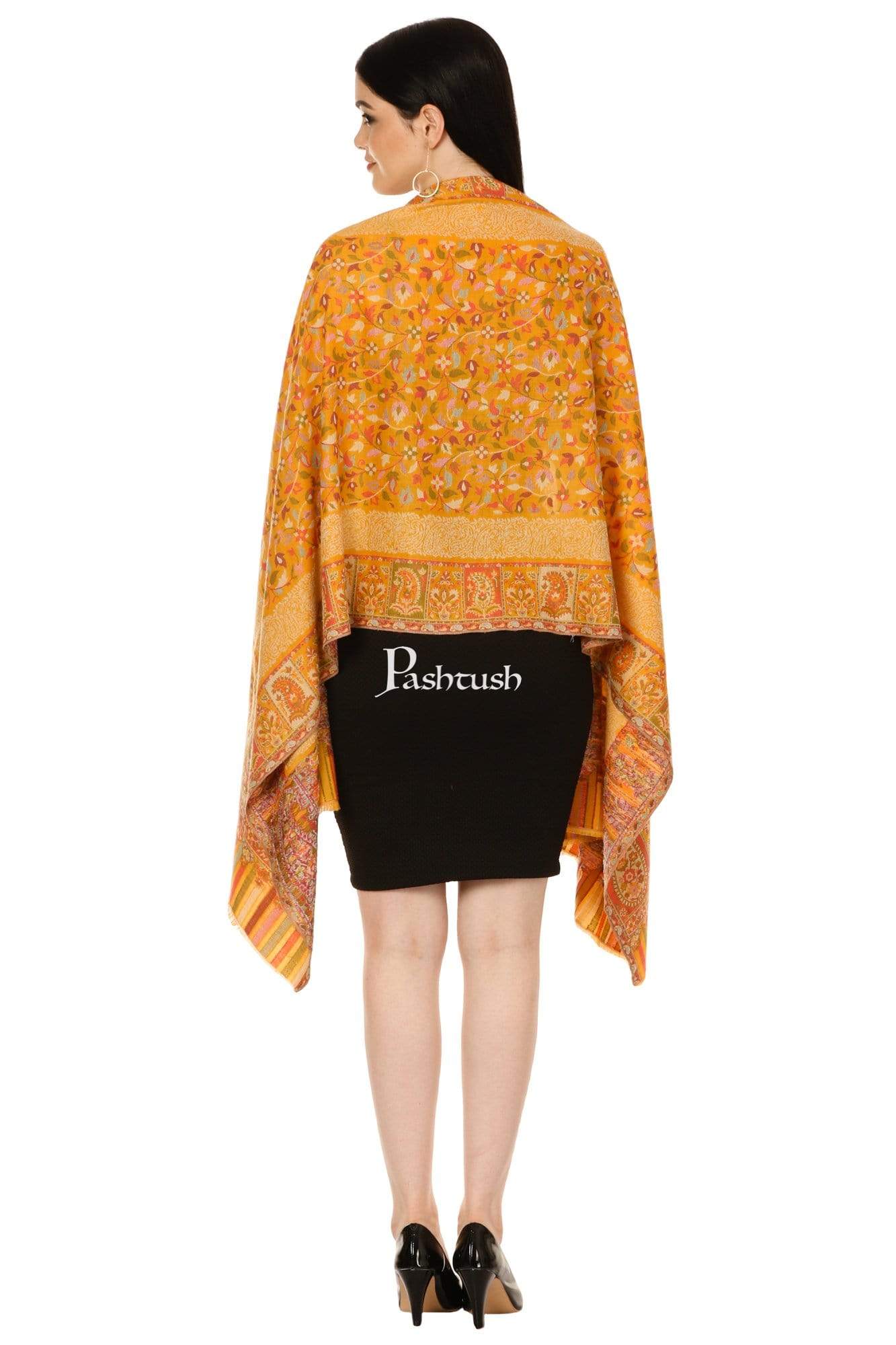 Pashtush Womens Woven Ethnic Stole, Woollen, Faux Pashmina Stole, Bright Mustard - Image 5