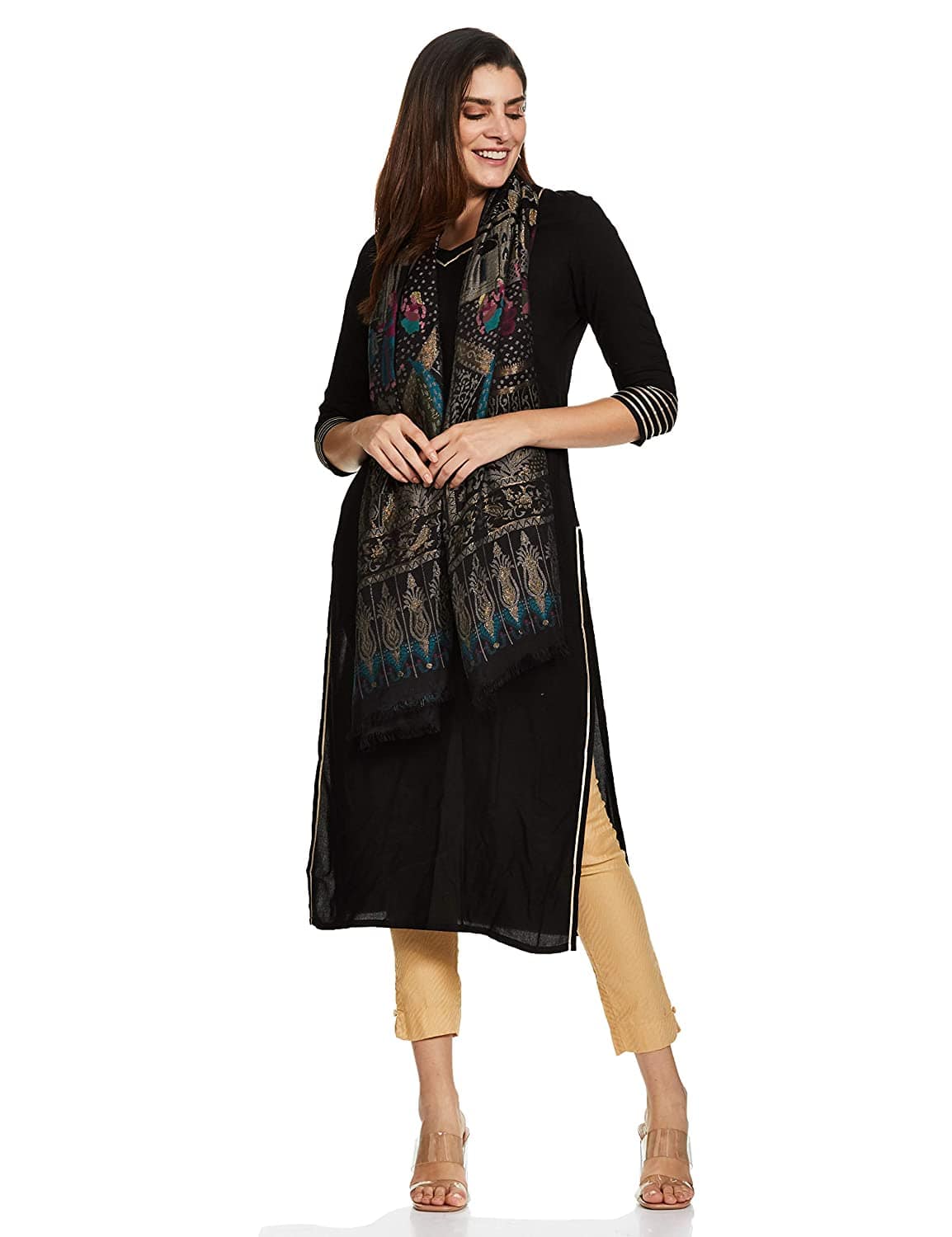 Pashtush Womens, Woven Mughal Darbar Shawl, With Golden Zari Weave - Image 9