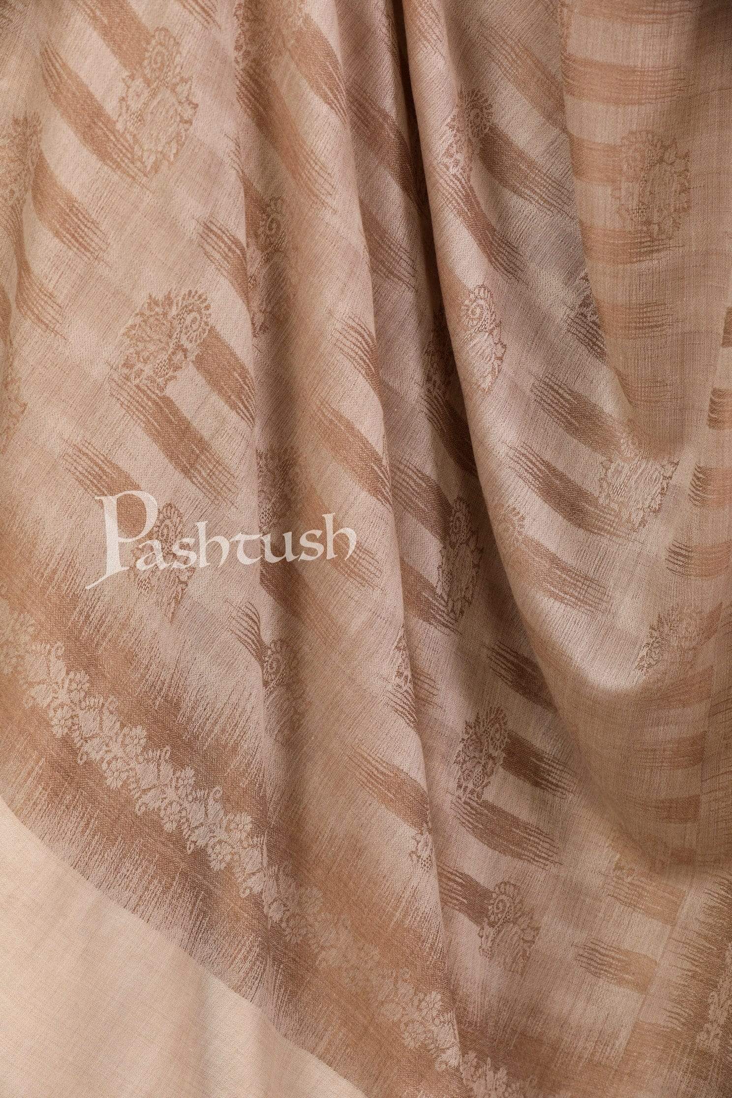 Pashtush Womens Woven Paisley, Self Shawl, In Extra Soft Fine Wool, Large Wrap Size Beige - Image 2