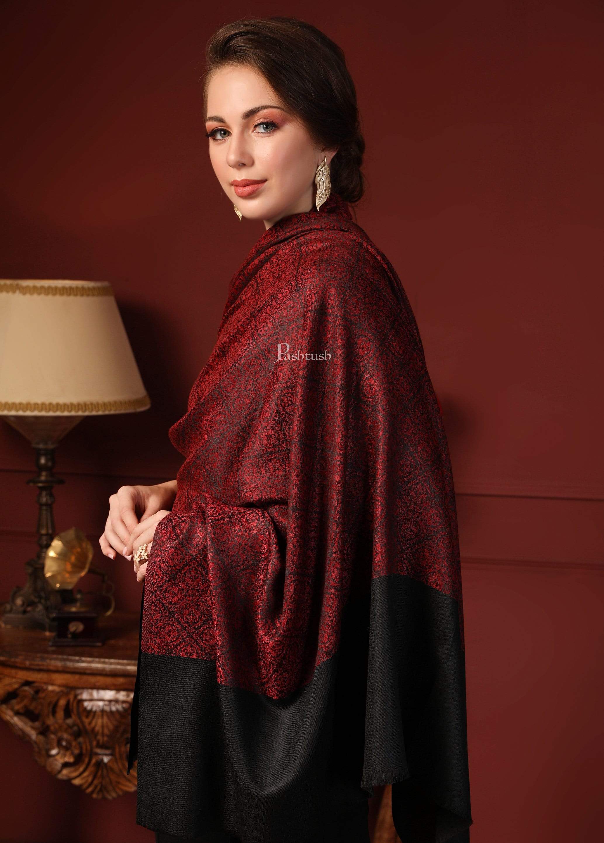 Pashtush Womens Woven Paisley, Self Shawl, In Extra Soft Fine Wool, Large Wrap Size Black - Image 3