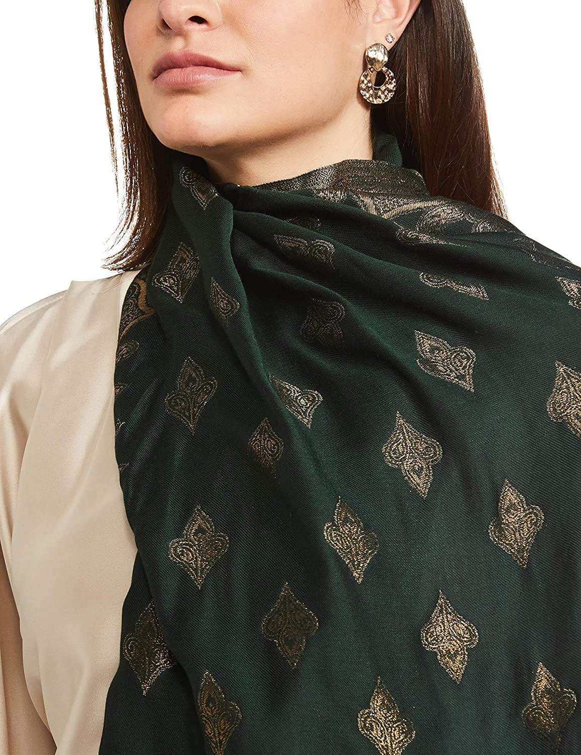 Pashtush Womens Zari Weave Stole, Scarf, Green - Image 2