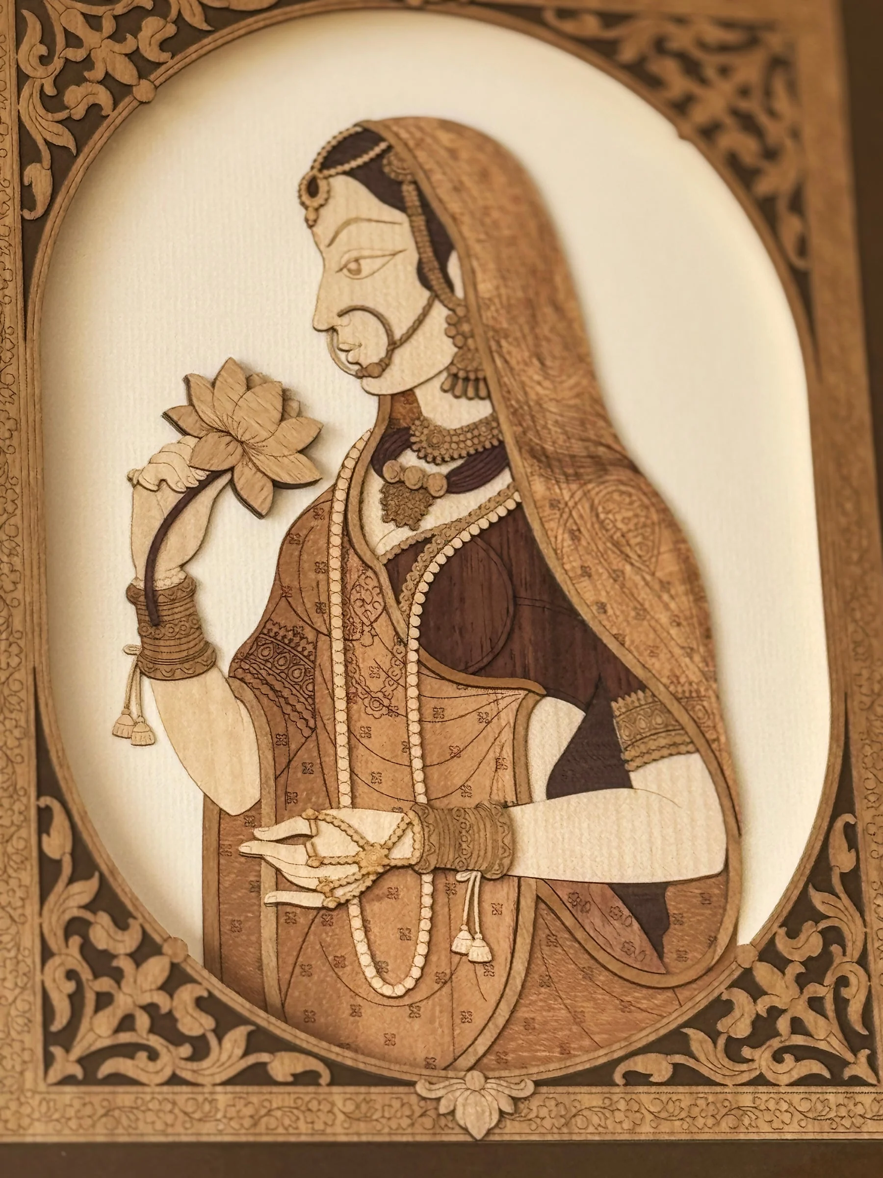 Pashtush Wooden Artwork, The Lady in Waiting, Made using Multicoloured Natural Wood, Wall Decor - Image 5