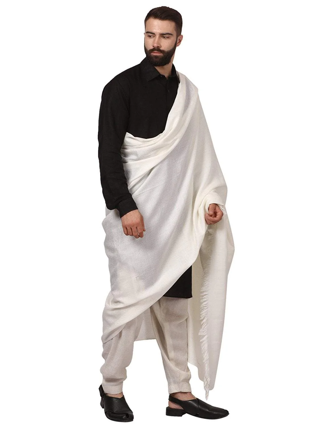 Pashtush Mens Fine Wool, Self Design, Full Size Mens, White - Image 2