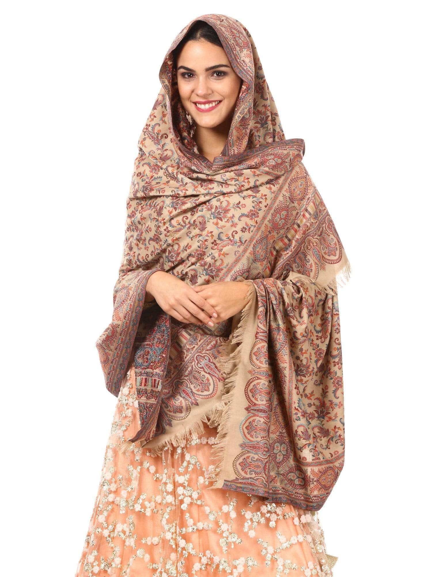 Pashtush Womens Faux Pashmina, Ethnic Weave Shawl, Beige - Image 7