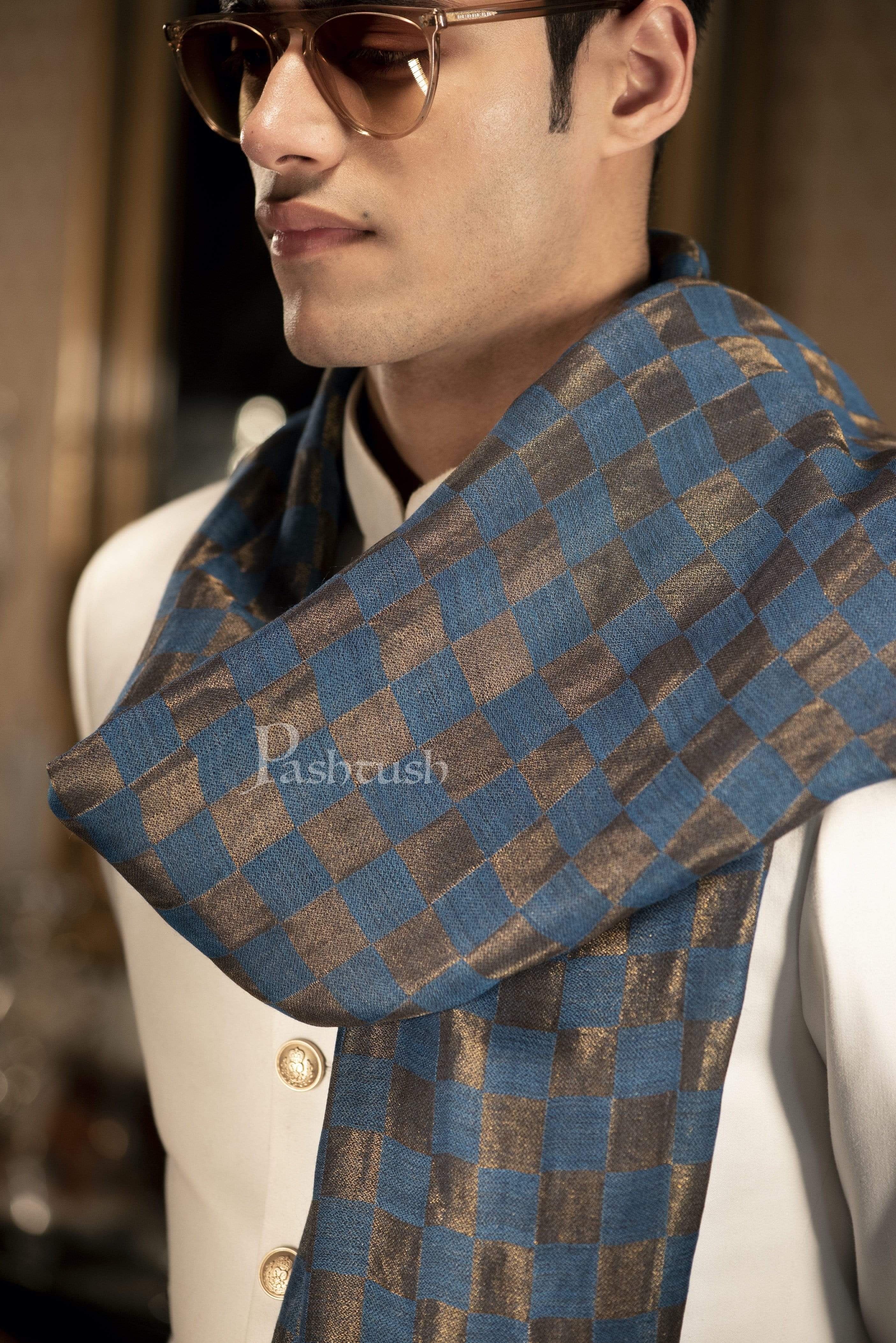 Pashtush Mens Twilight Collection, Checkered Metallic Thread Weave, Fine Wool - Image 4