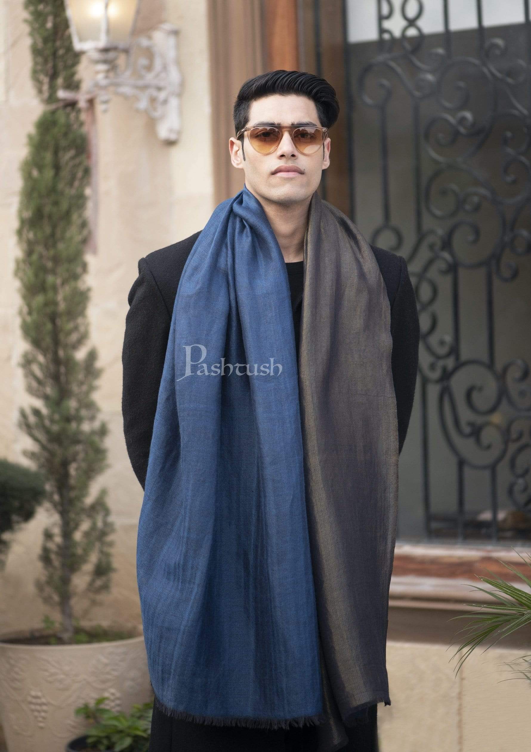 Pashtush Mens Twilight Collection, Reversible With Metallic Thread Weave, Fine Wool - Image 4