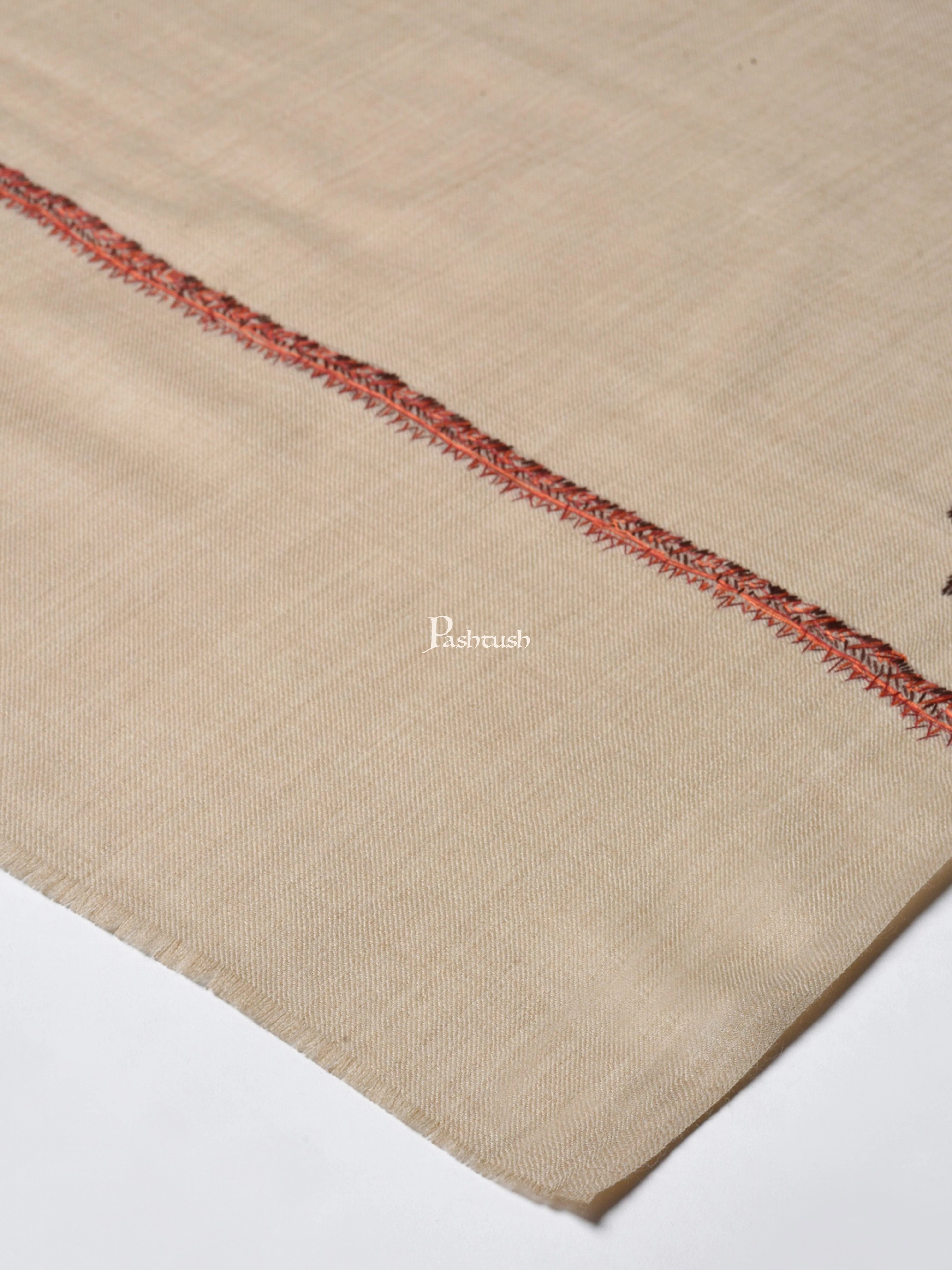 Pashtush Women 100% Hand Embroidery Woollen Shawl, Beige - Image 2