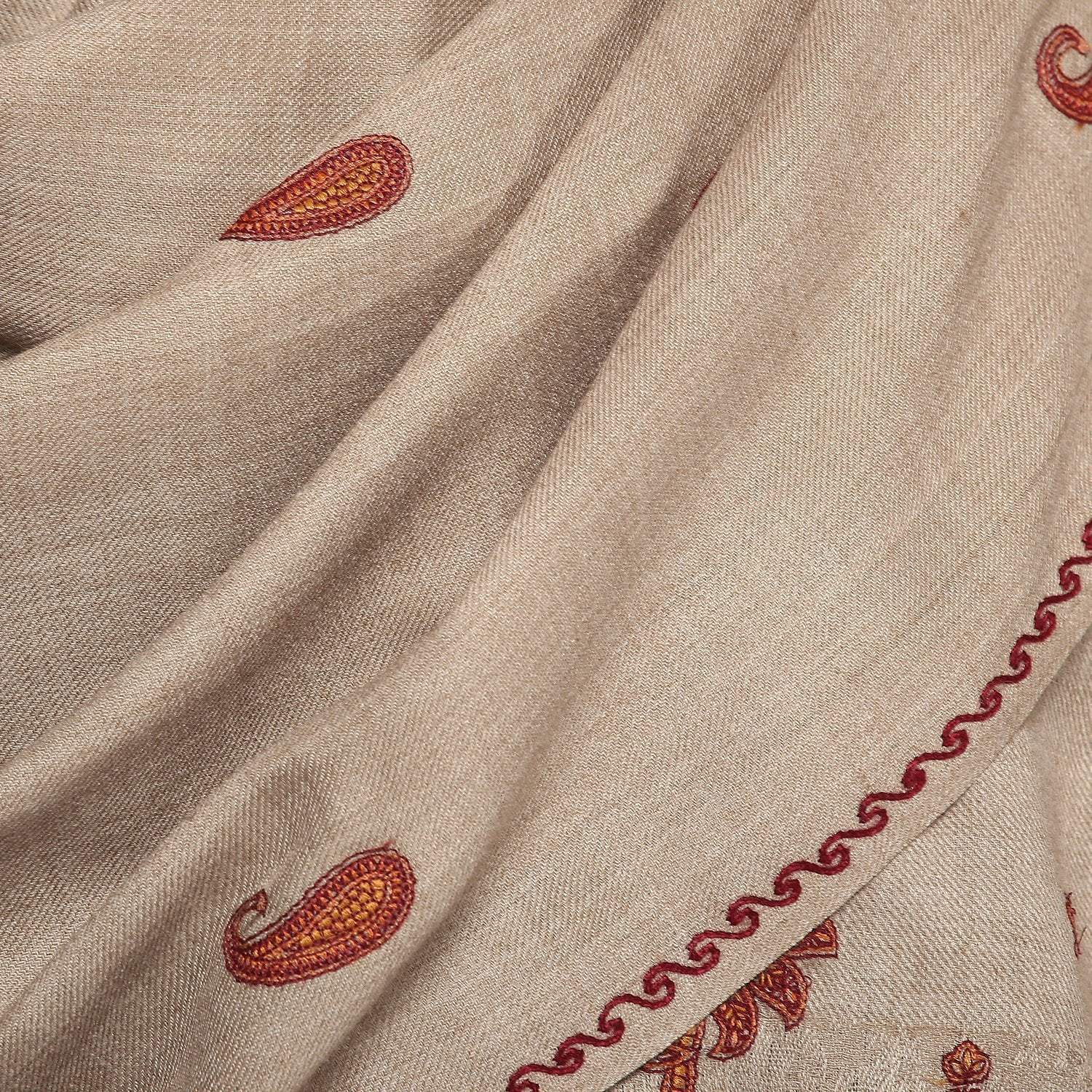 Pashtush Womens Fine Wool Embroidery Stole, Taupe - Image 4