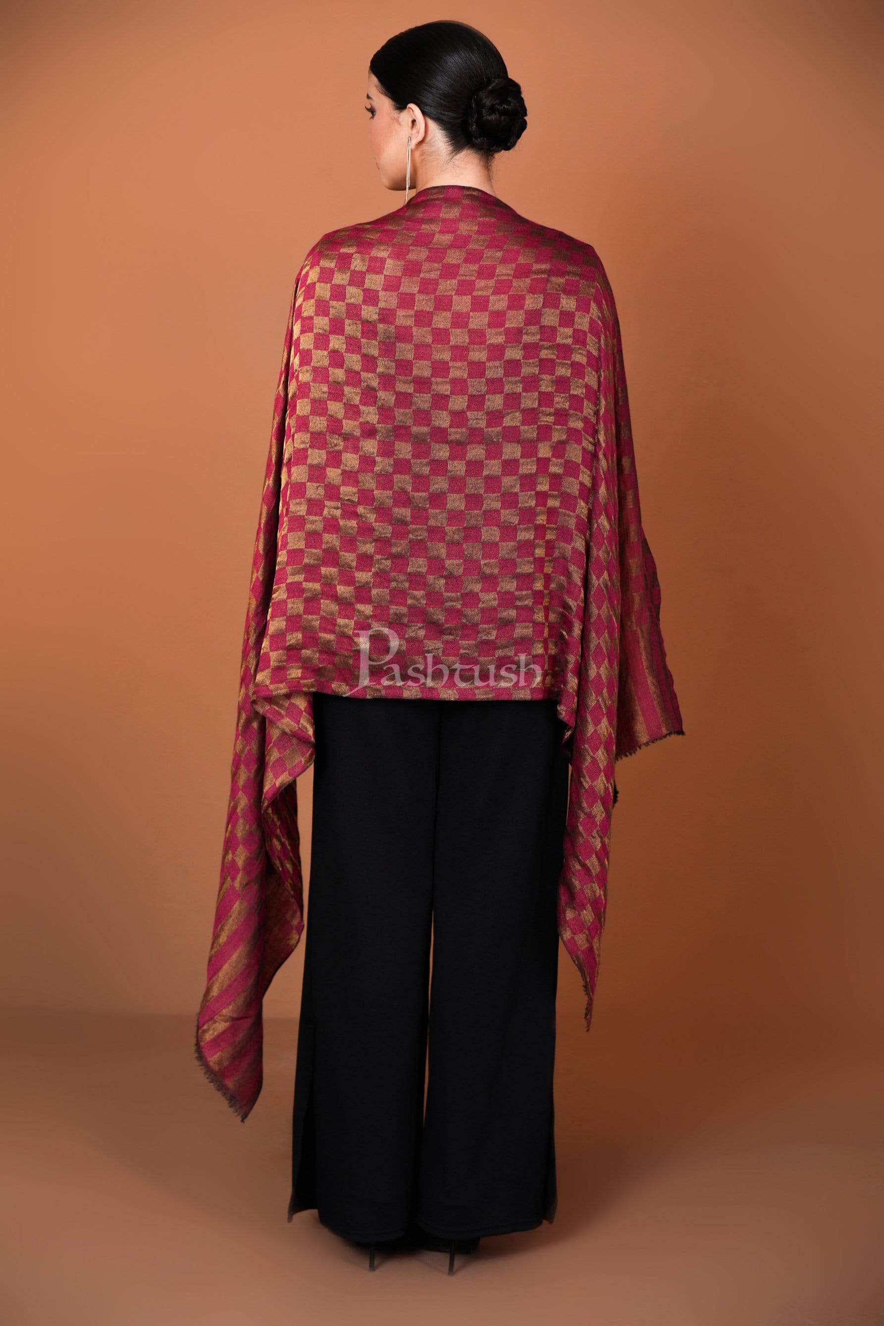 Pashtush Womens Twilight Checkered Scarf, With Shimmery Zari Thread Weave - Image 3