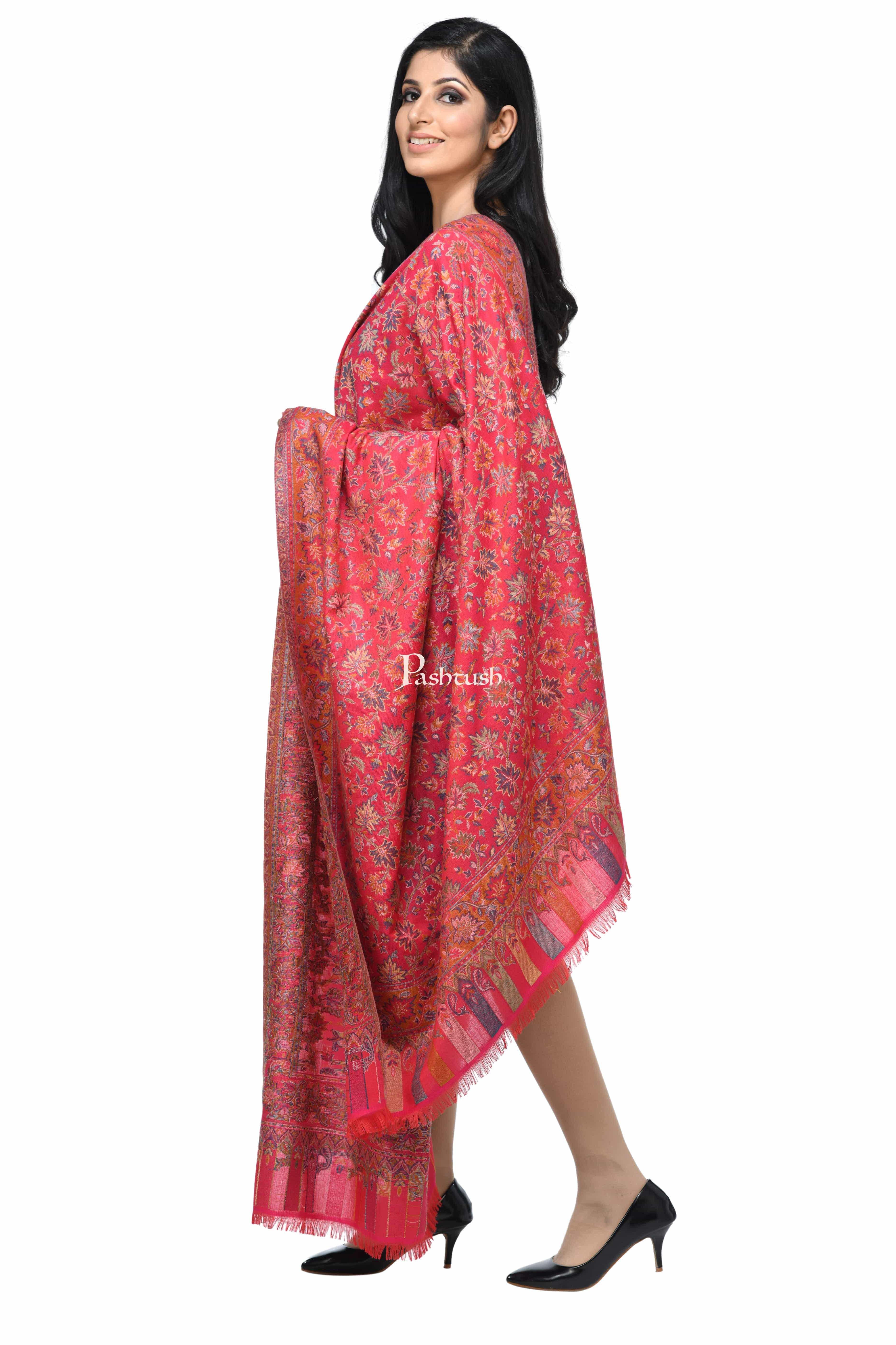 Pashwool Womens Ethnic Design Shawl, Light Weight, Soft And Warm, Majenta - Image 4