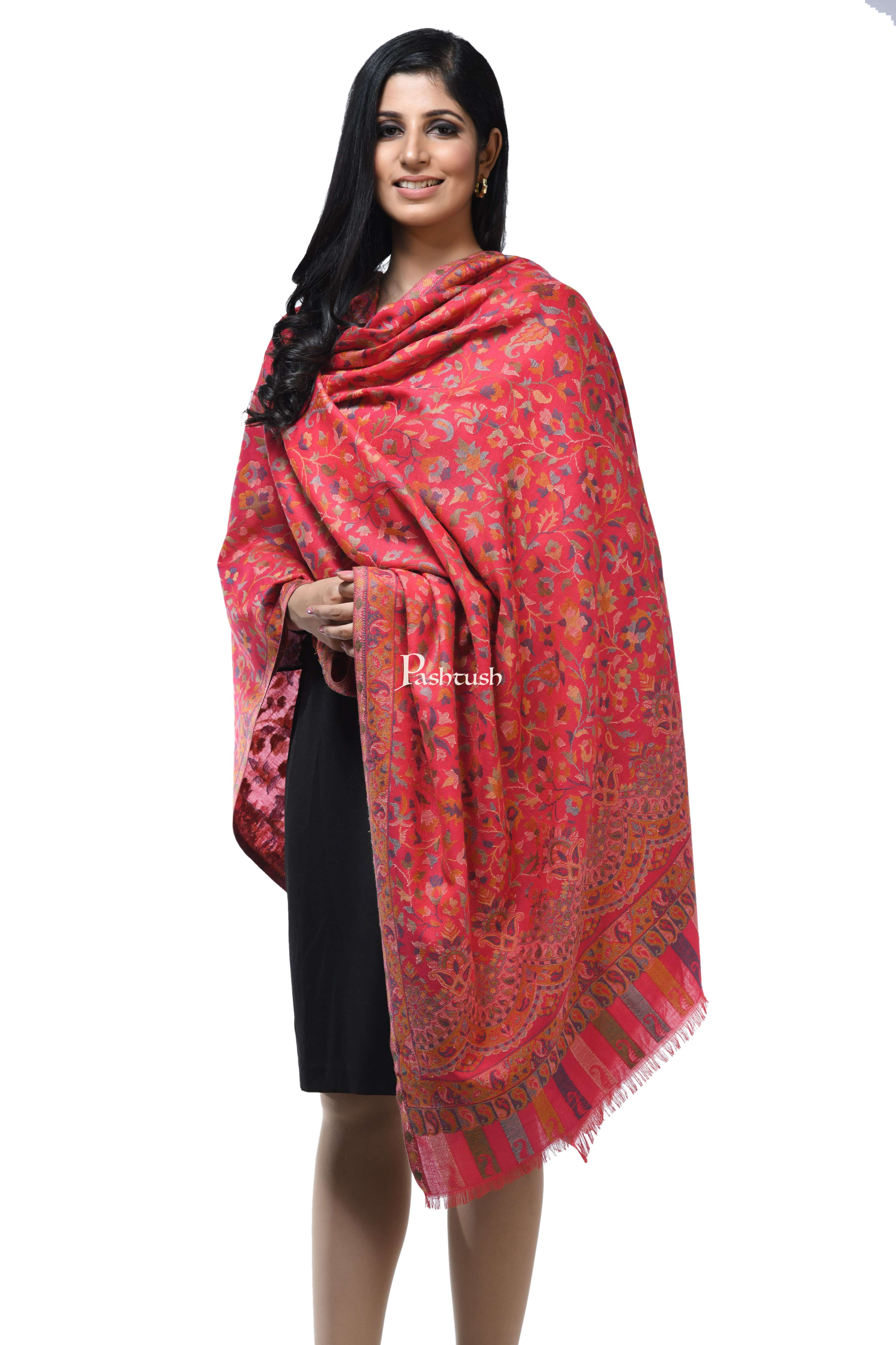 Pashwool Womens Ethnic Design Shawl, Light Weight, Soft And Warm, Pink - Image 4