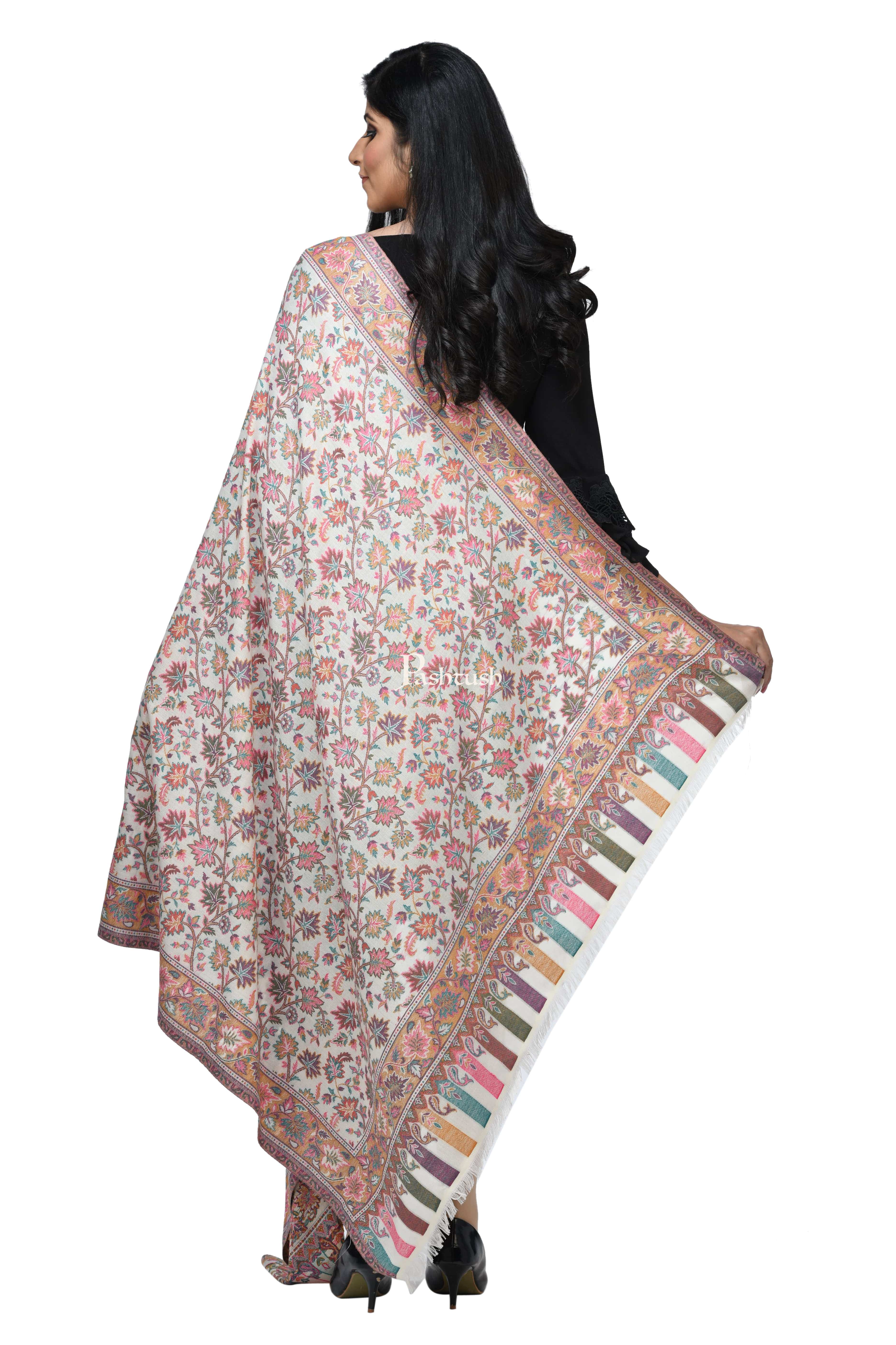 Pashwool Womens Ethnic Design Shawl, Light Weight, Soft And Warm, White - Image 5