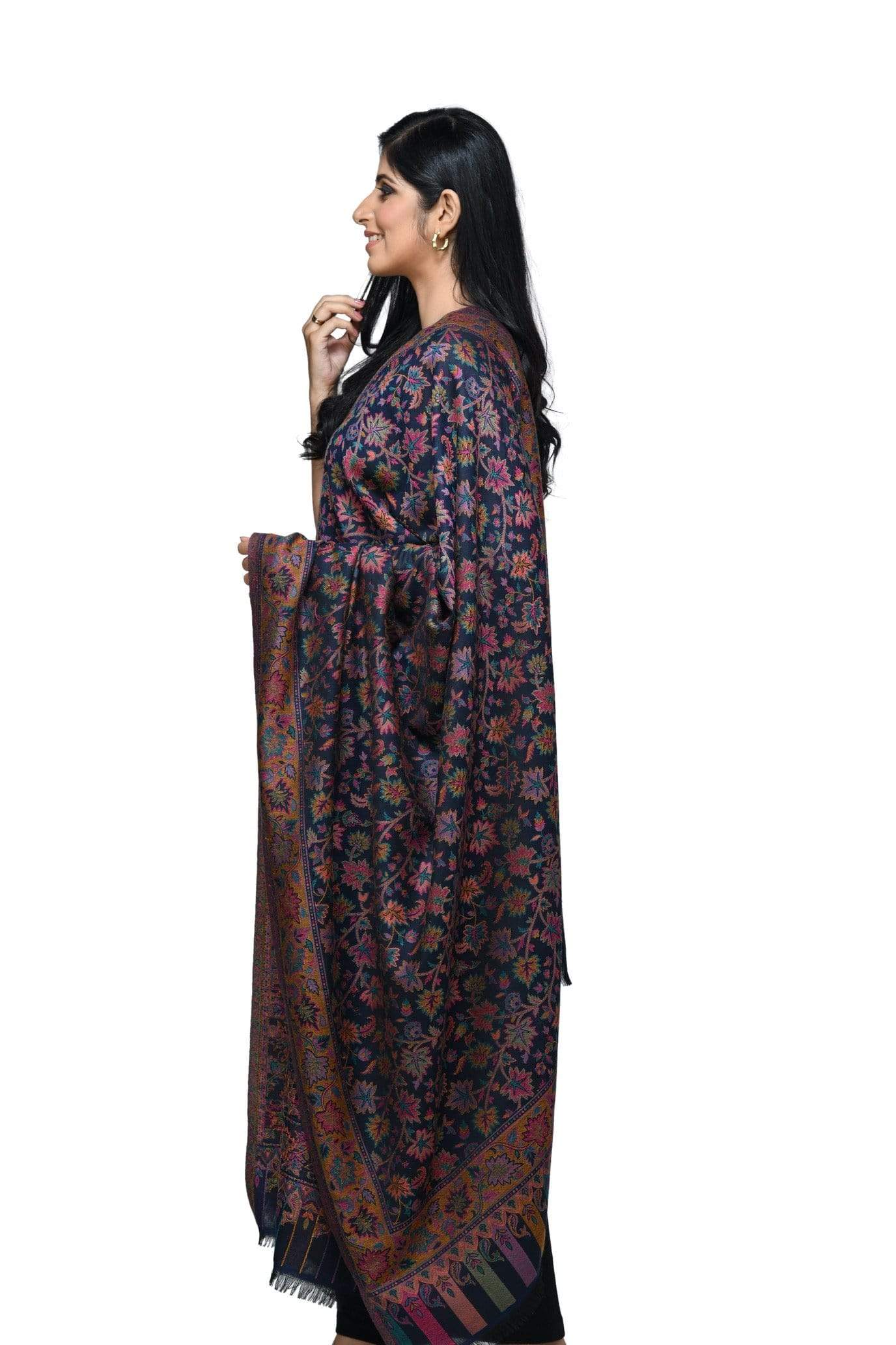 Pashwool Womens Kaani Design Shawl, Light Weight, Soft And Warm , Navy - Image 4