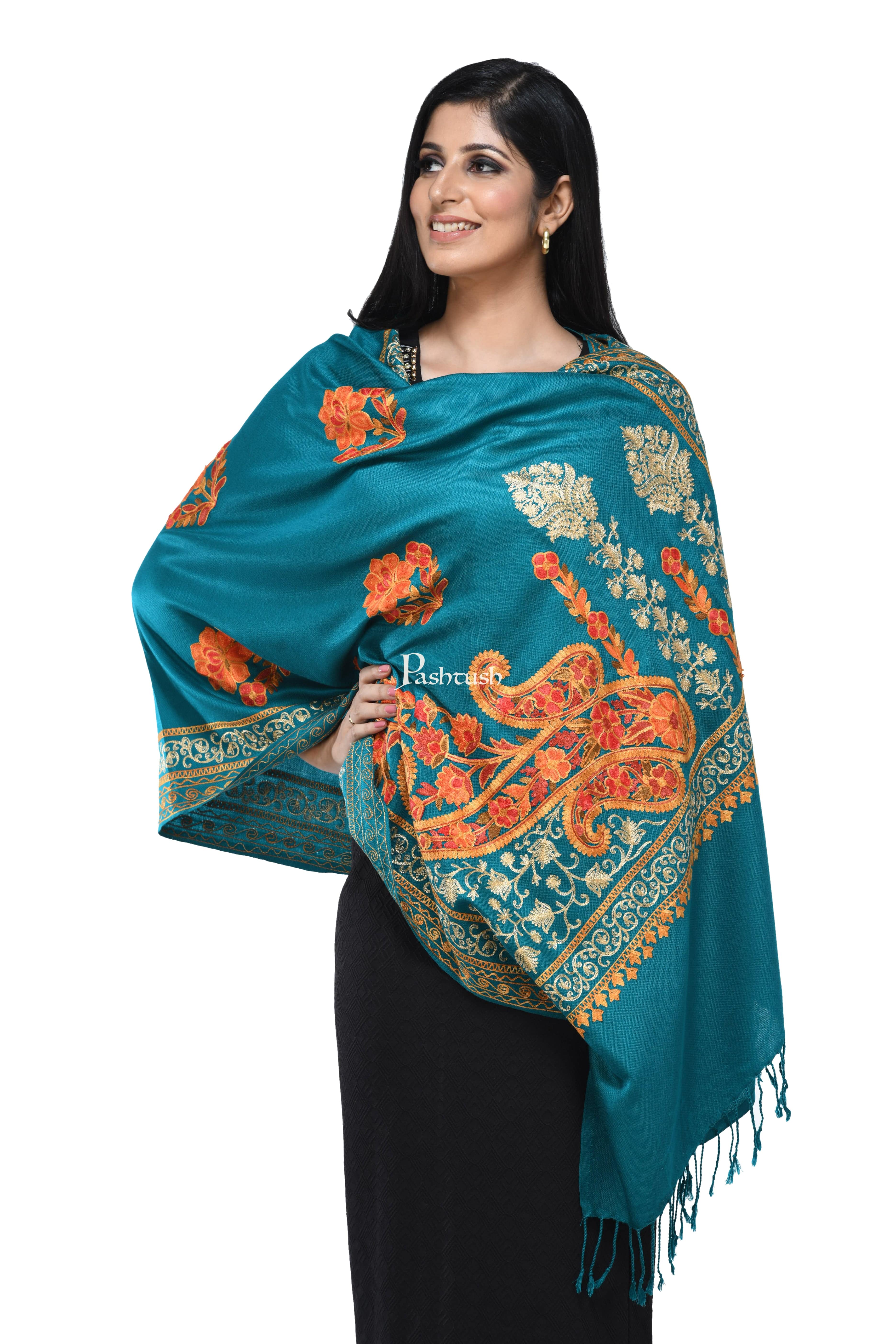 Pashwool, Womens Kashmiri Aari Embroidery Stole, Soft Bamboo - Image 4