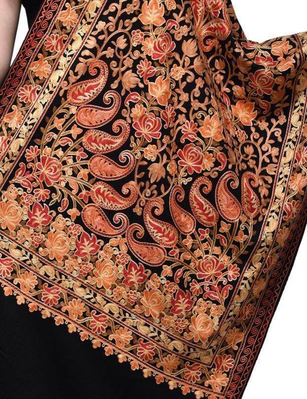 Pashwool, Womens Kashmiri Embroidery Stole, Soft And Warm, Woollen Black Stole - Image 2