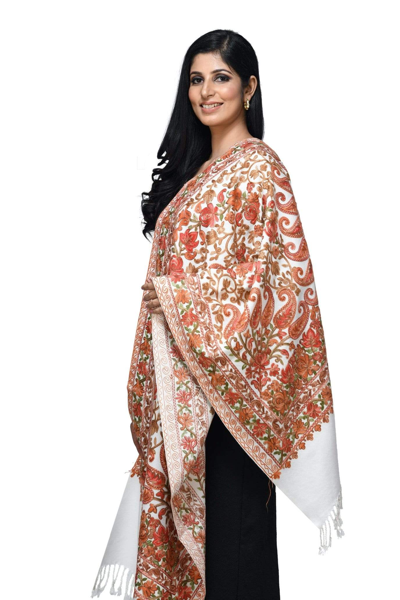 Pashwool Womens Kashmiri Embroidery Stole, Soft And Warm, Woollen Stole White - Image 4