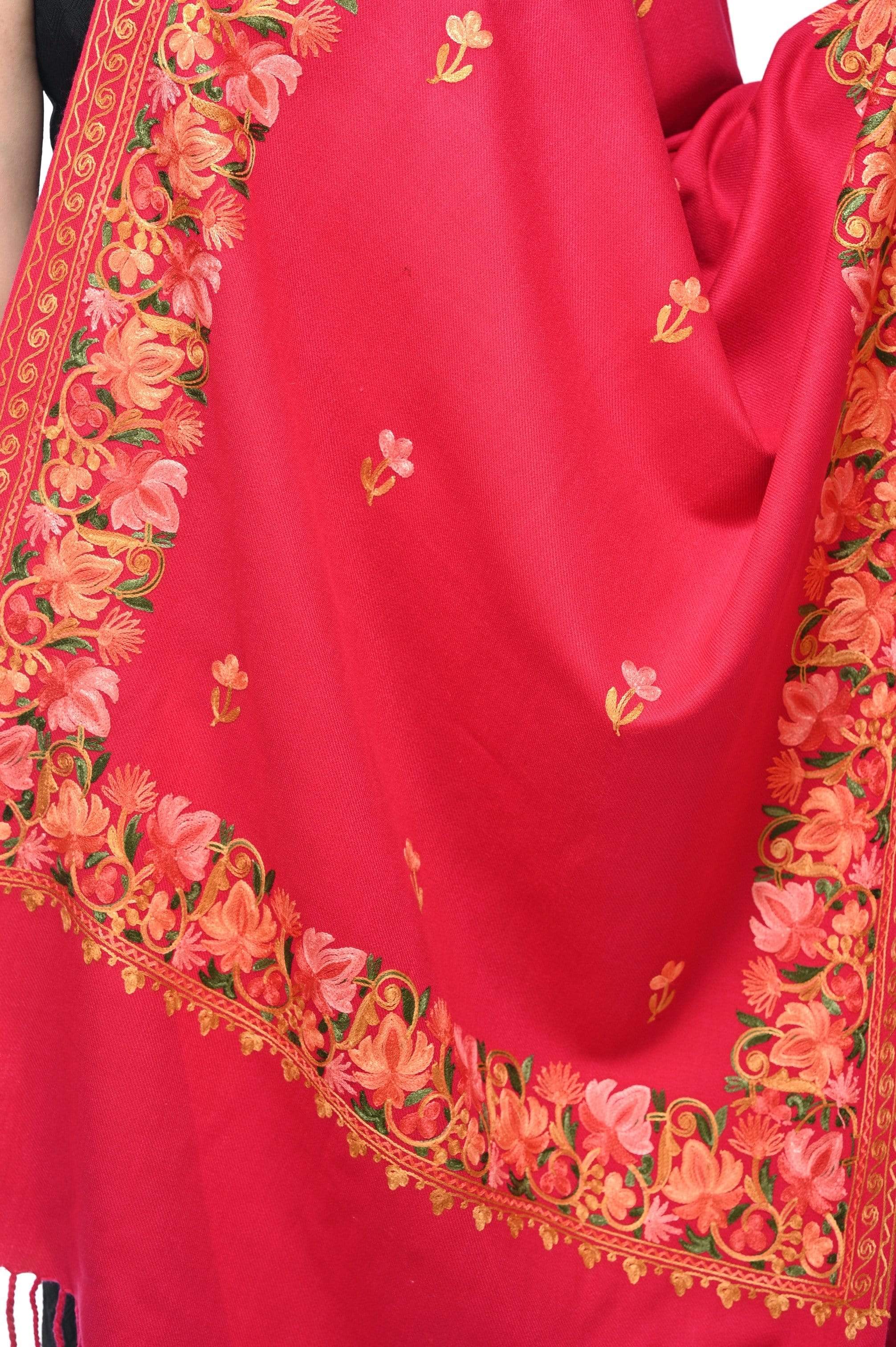 Pashwool Womens Kashmiri Embroidery Stole, Soft And Warm, Woollen Stole Pink - Image 2