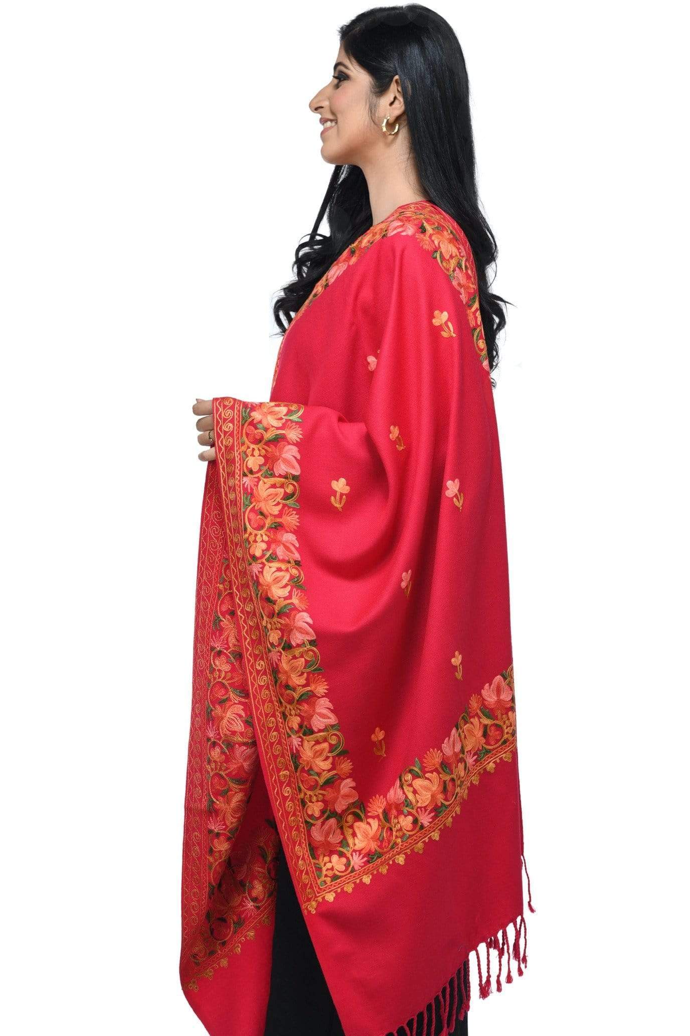 Pashwool Womens Kashmiri Embroidery Stole, Soft And Warm, Woollen Stole Pink - Image 5