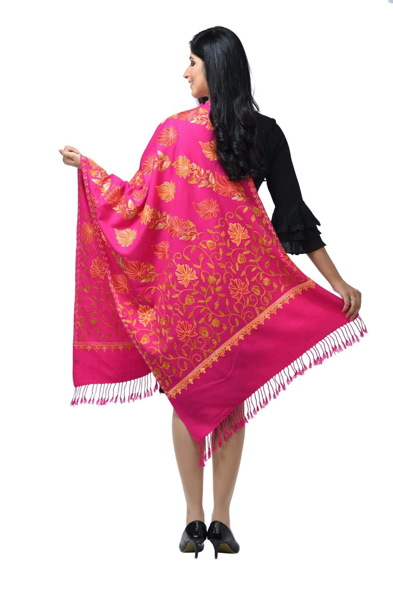 Pashwool Womens Kashmiri Embroidery Stole, Soft And Warm, Woollen Stole, Majenta - Image 4