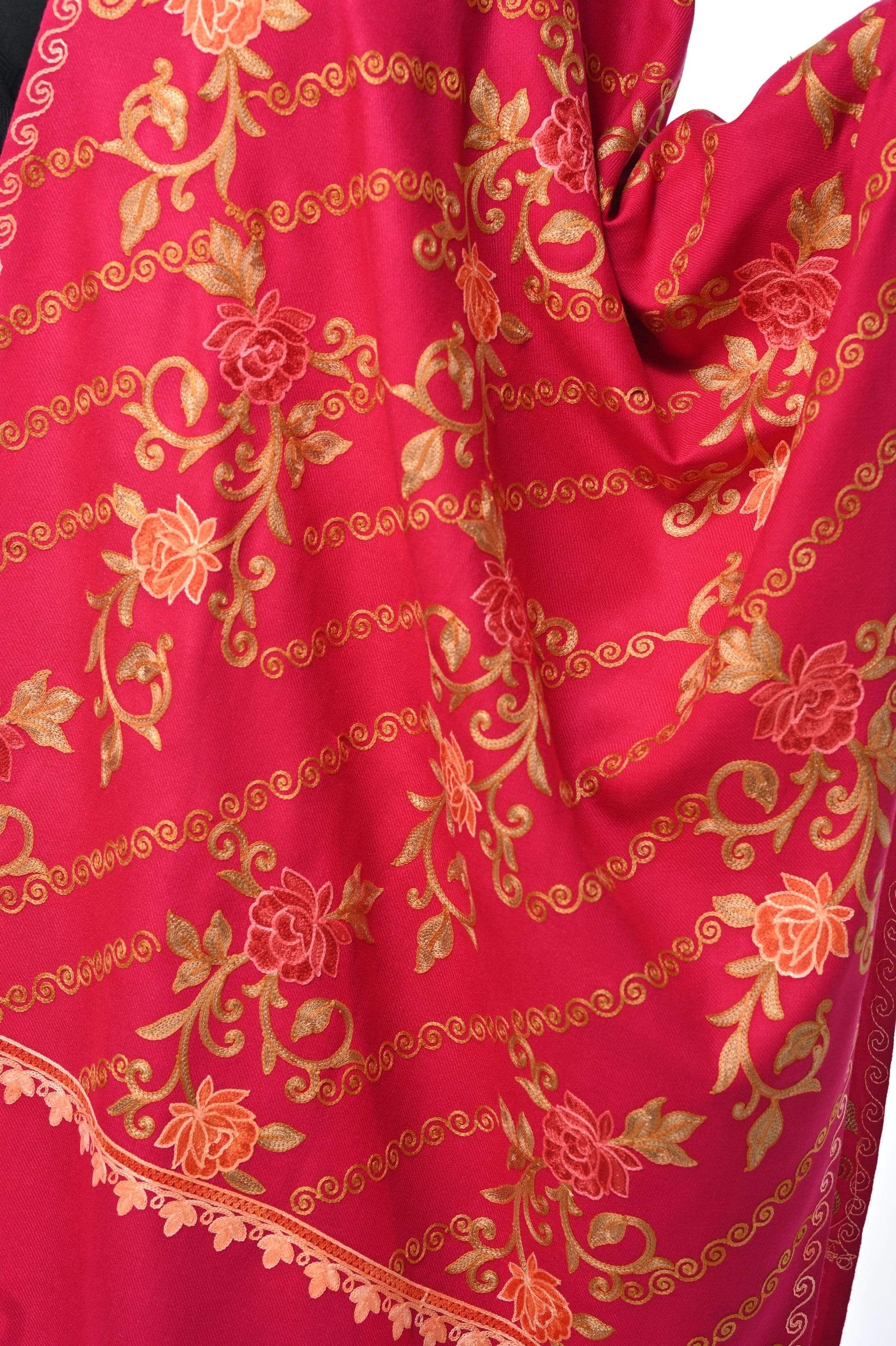 Pashwool Womens Stole, Kashmiri Embroidery, Soft And Warm, Woollen Stole, Bright Pink - Image 4