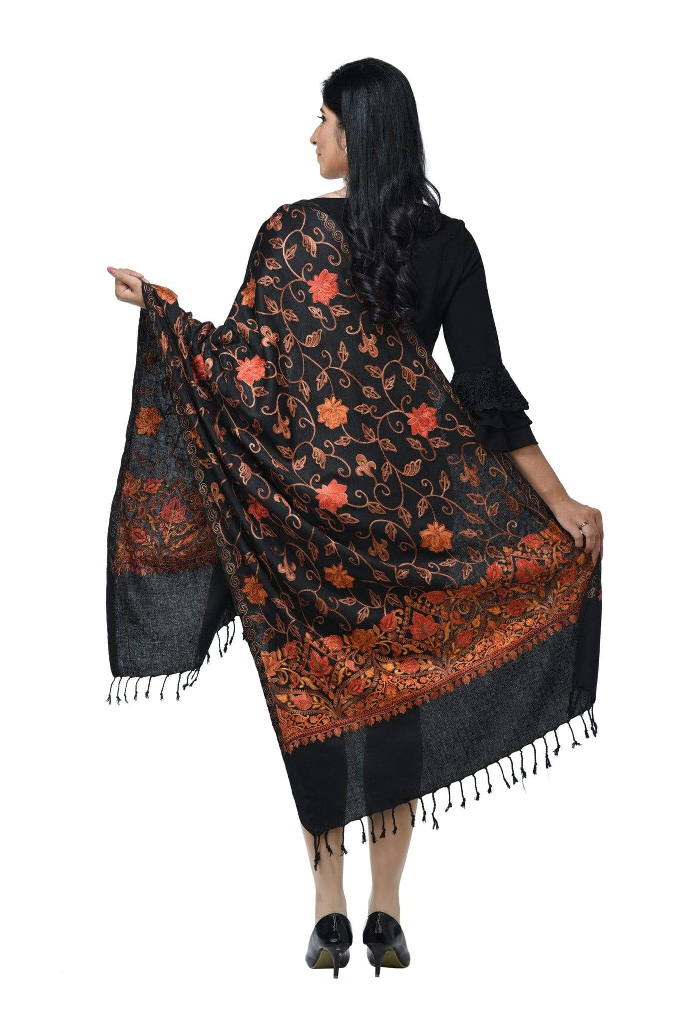 Pashwool Womens Kashmiri Embroidery Stole, Woollen, Soft And Warm, Black - Image 3