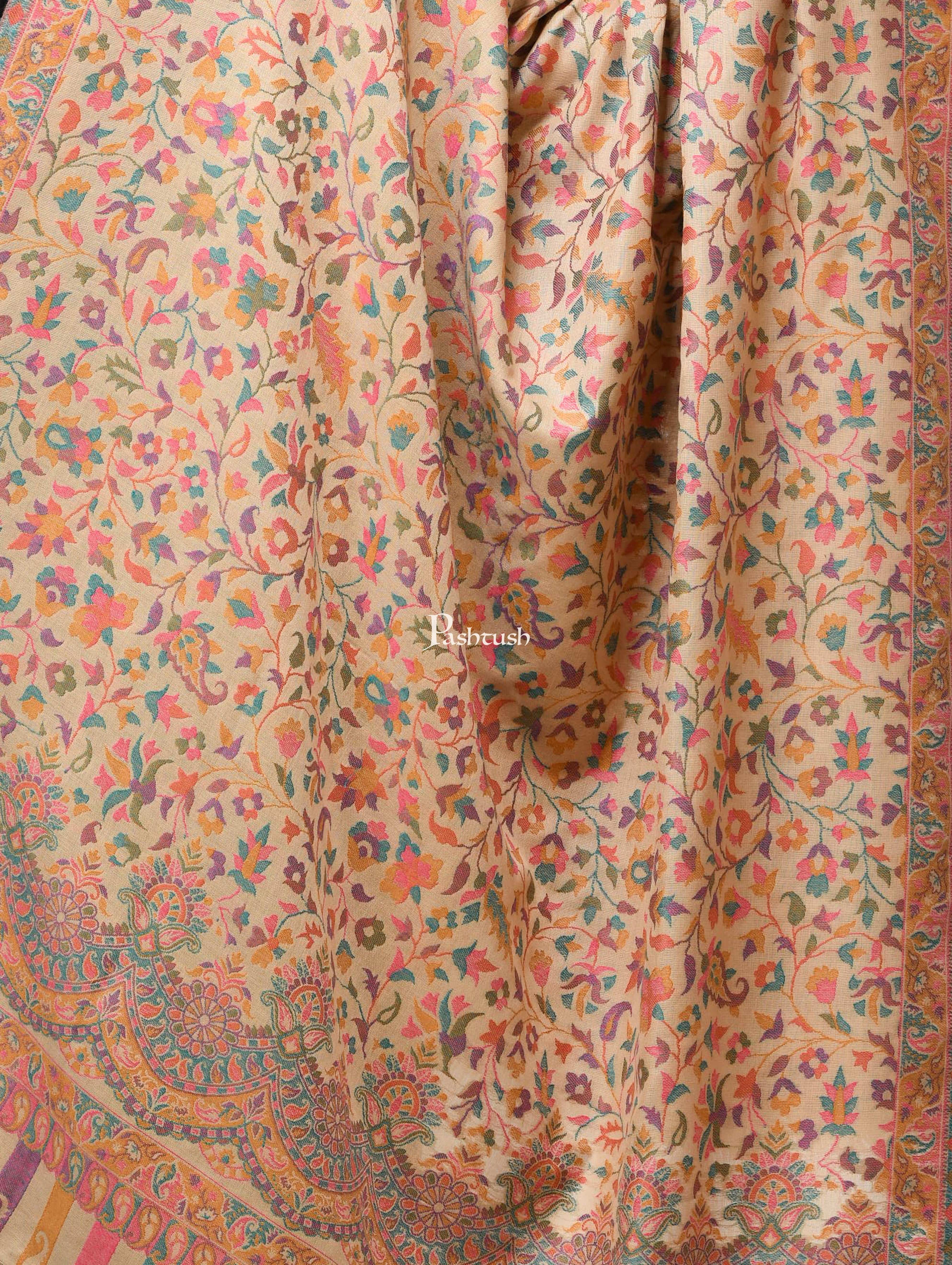 Pashtush Womens Woollen Ethnic Design Shawl, Soft And Warm, Light Weight Beige - Image 4