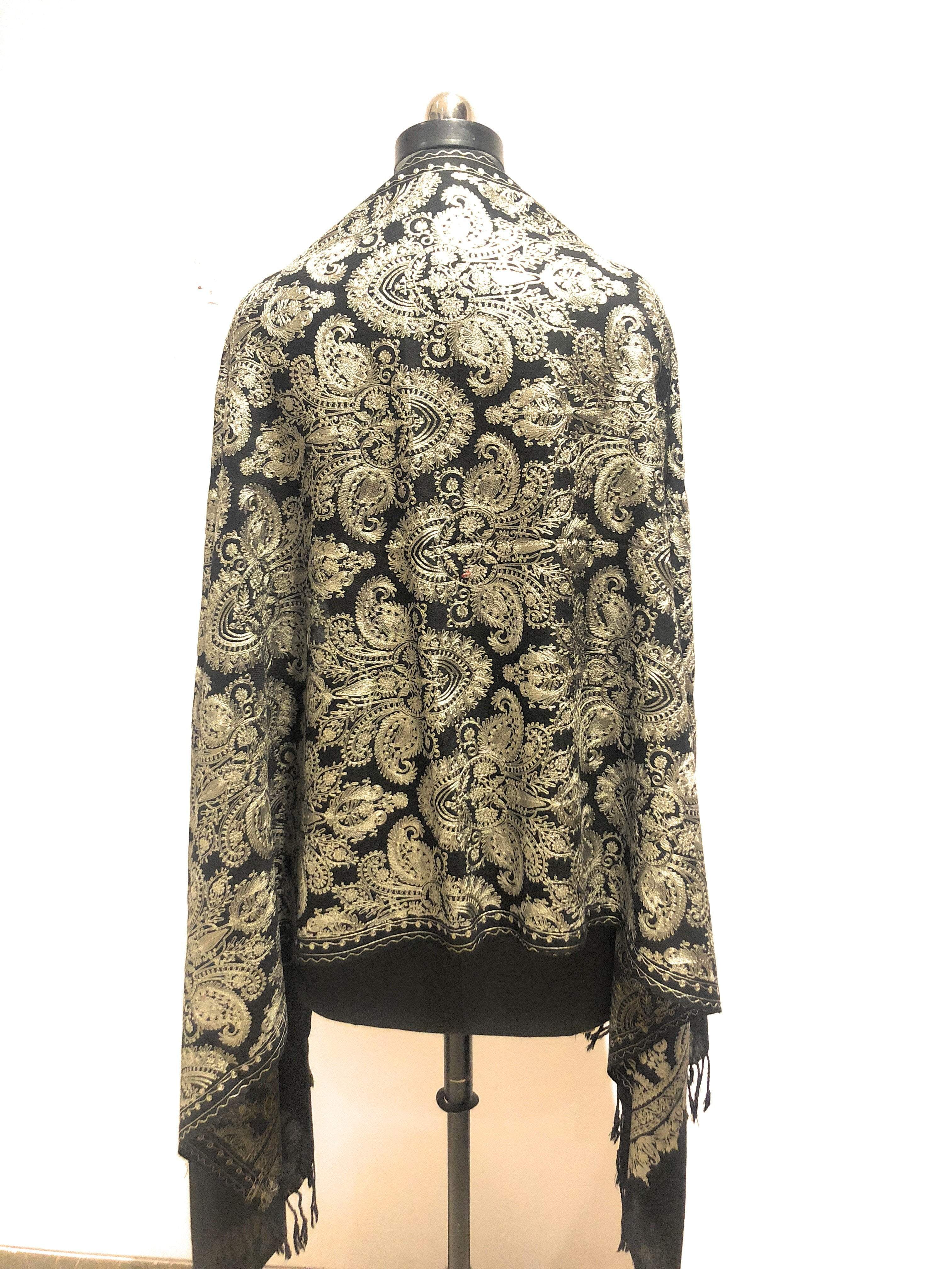 Pashtush Silk-Fine Wool, Nalki Embroidery Needlework Stole - Image 2