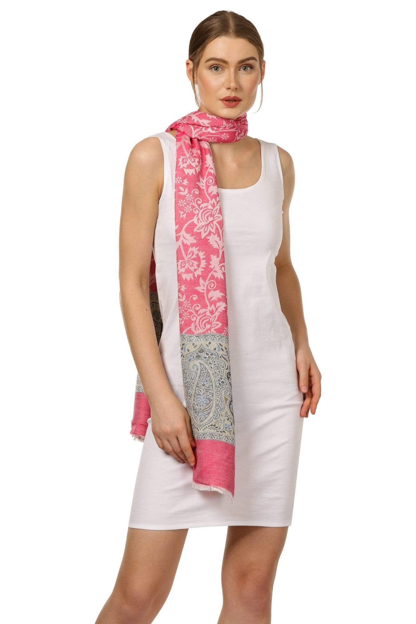 Pashtush Womens Fine Bamboo Jacquard Scarf, Reversible, Multicoloured - Flamingo Pink - Image 5