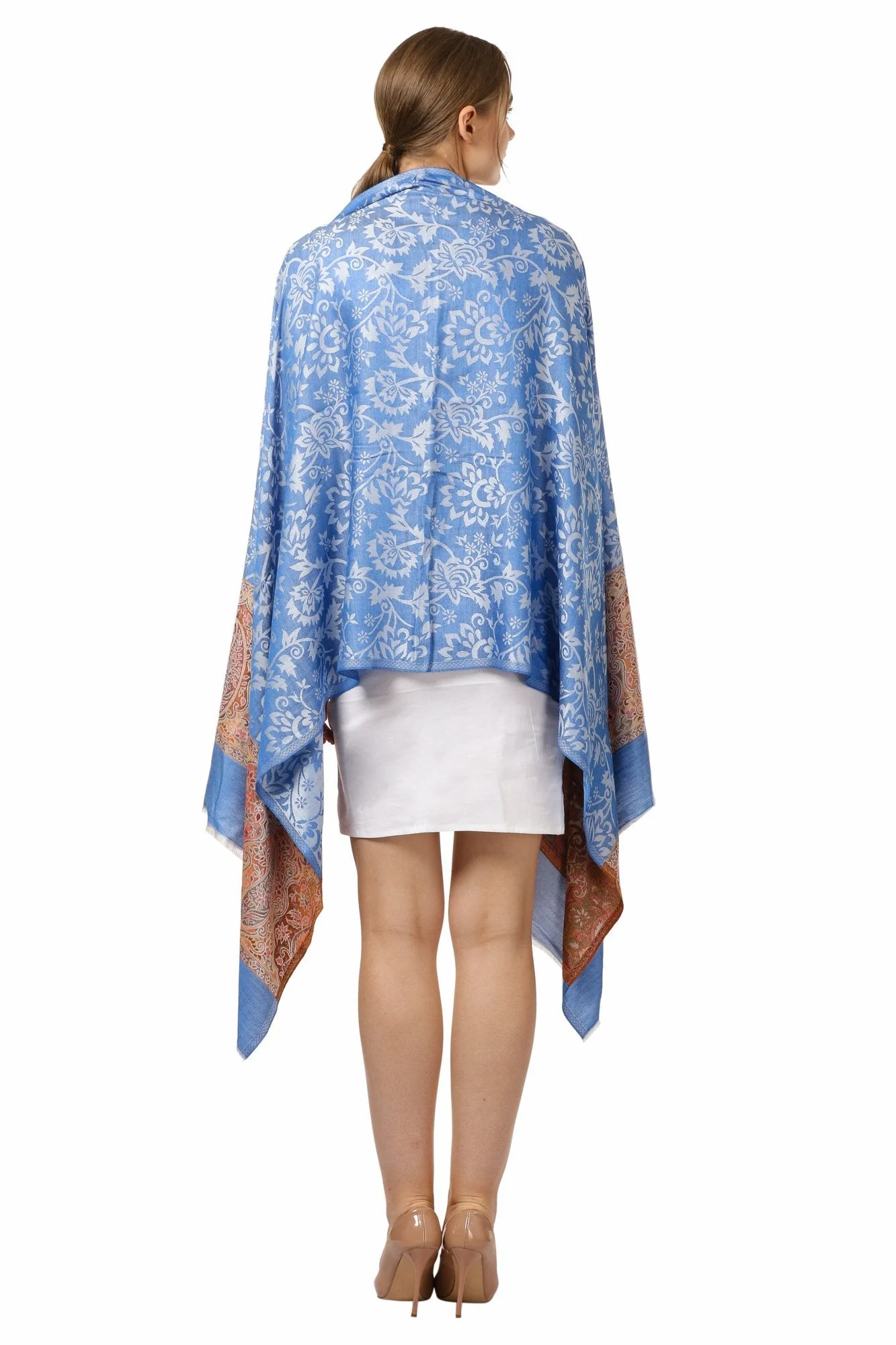 Pashtush Womens Fine Bamboo Jacquard Scarf, Reversible, Blue - Azure - Image 4