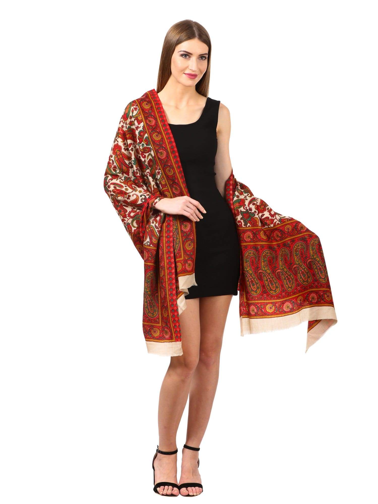 Pashtush Womens Fine Wool  Blended Printed Stole Scarf Multi Coloured - Image 3