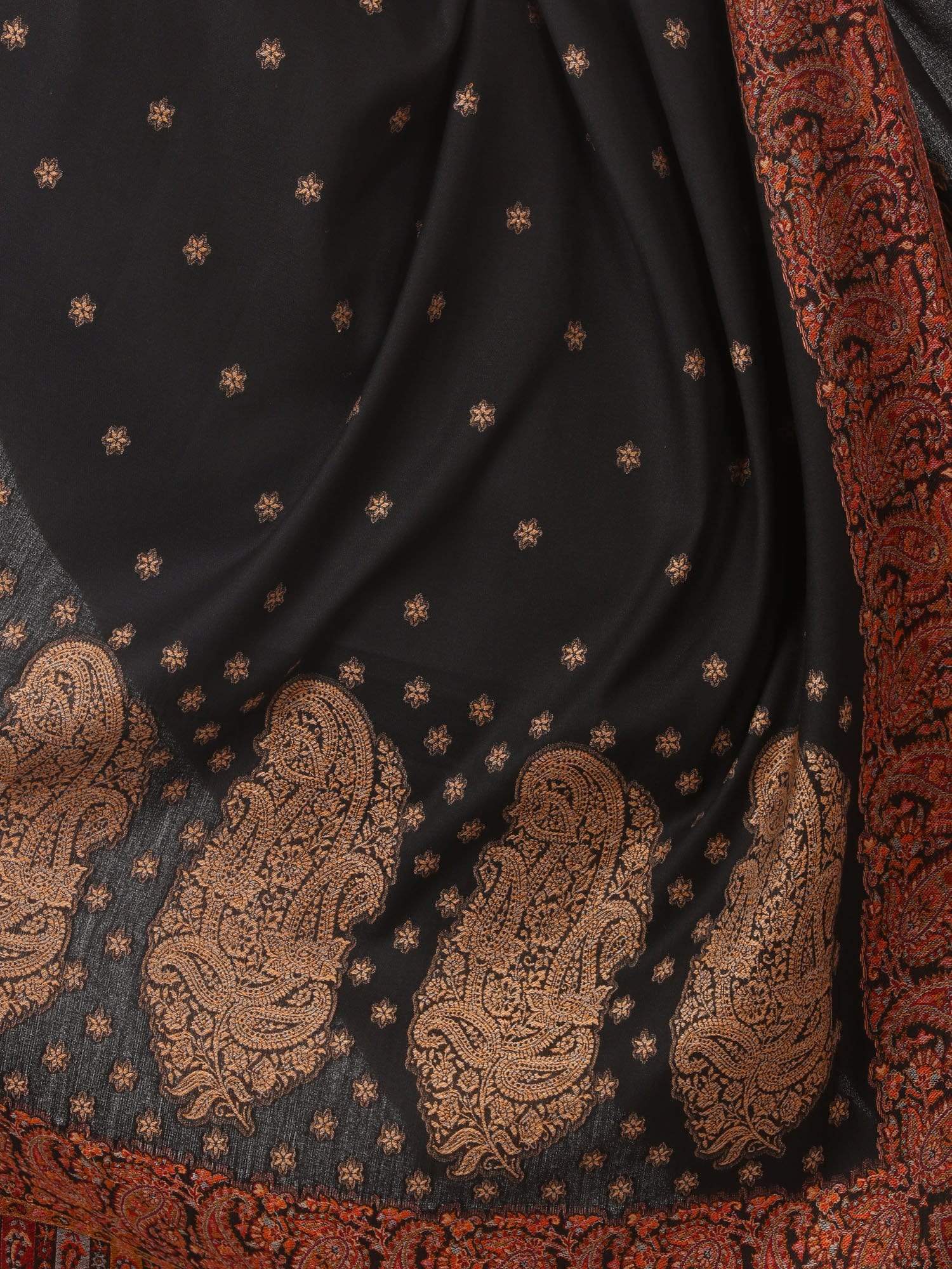Pashtush Womens Jamawar Shawl, Soft Faux Pashmina Black - Image 2