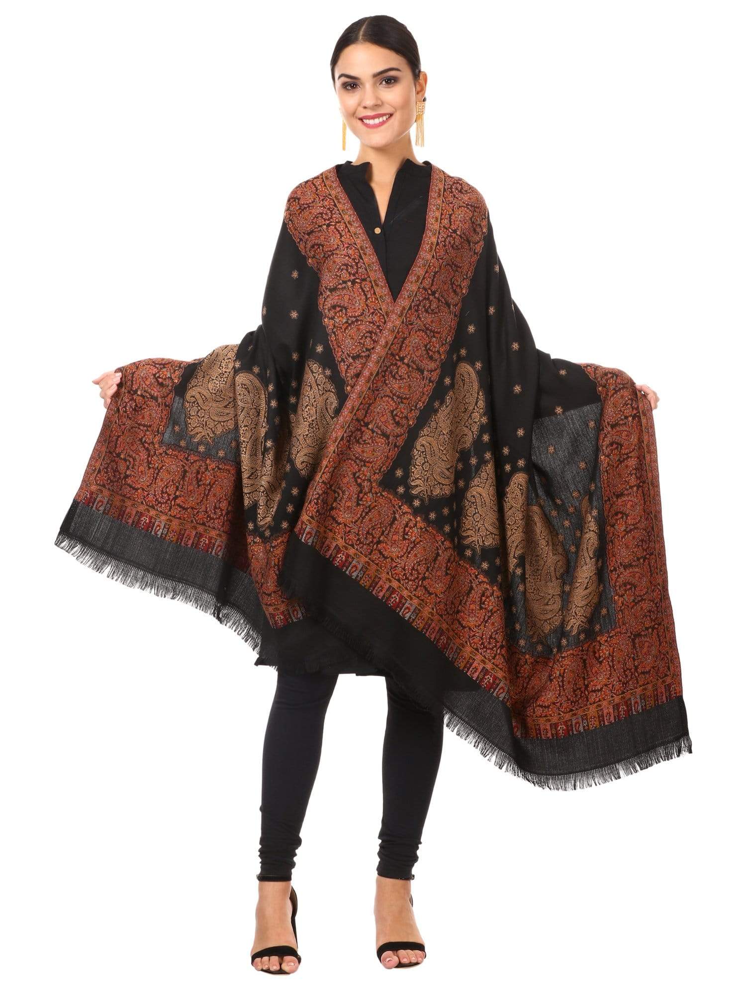 Pashtush Womens Jamawar Shawl, Soft Faux Pashmina Black - Image 4