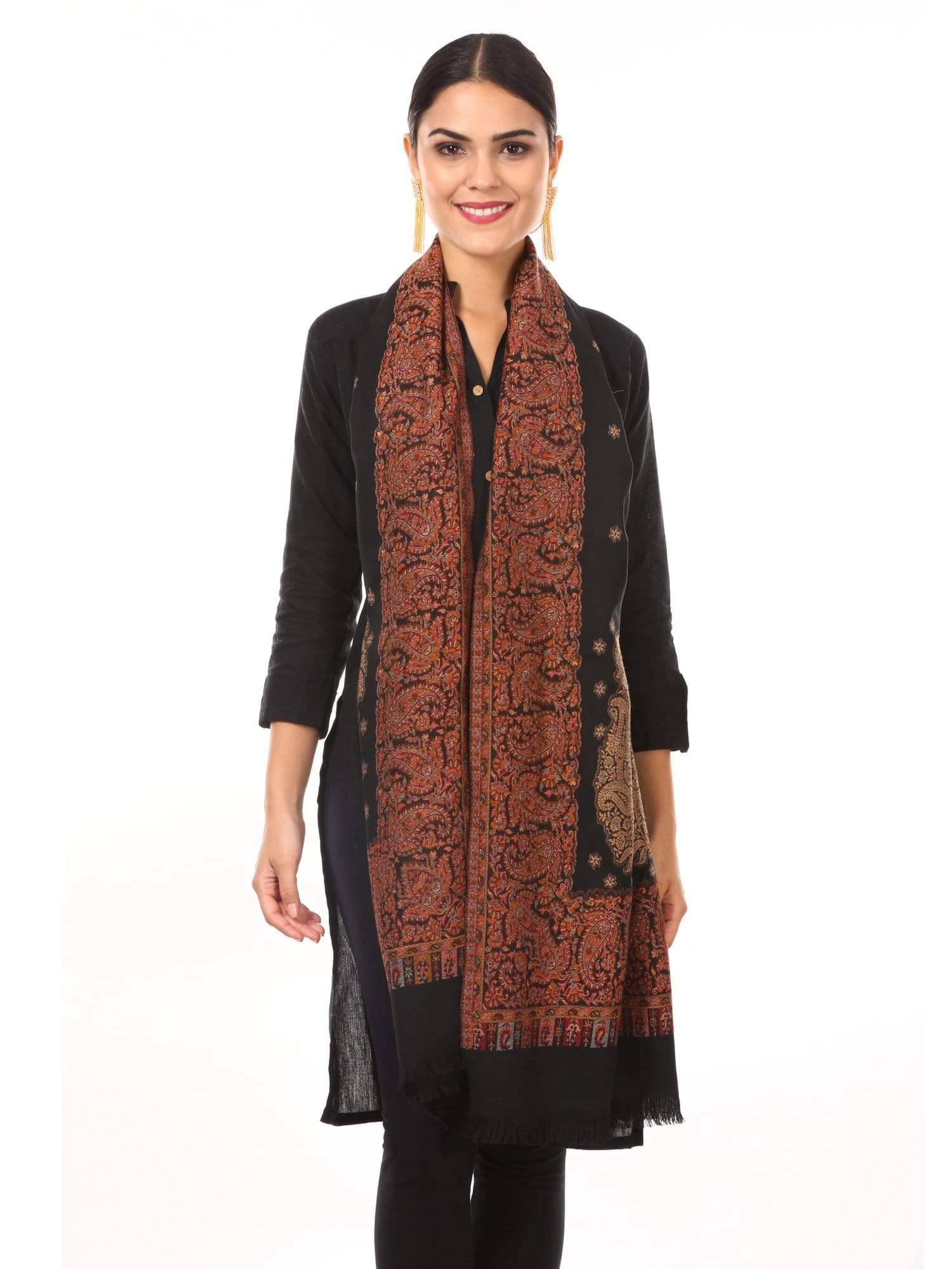 Pashtush Womens Jamawar Shawl, Soft Faux Pashmina Black - Image 5