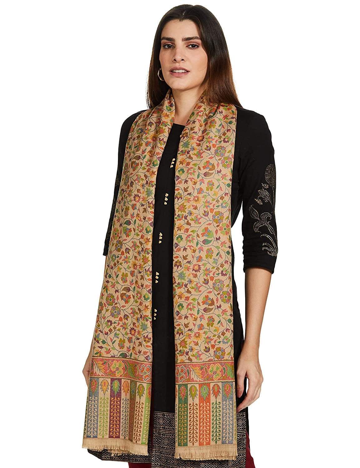 Pashtush Womens Ethnic Shawl, Faux Pashmina, Soft And Warm, Beige - Image 5