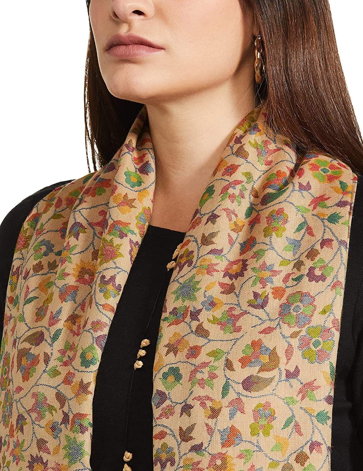 Pashtush Womens Ethnic Shawl, Faux Pashmina, Soft And Warm, Beige - Image 6
