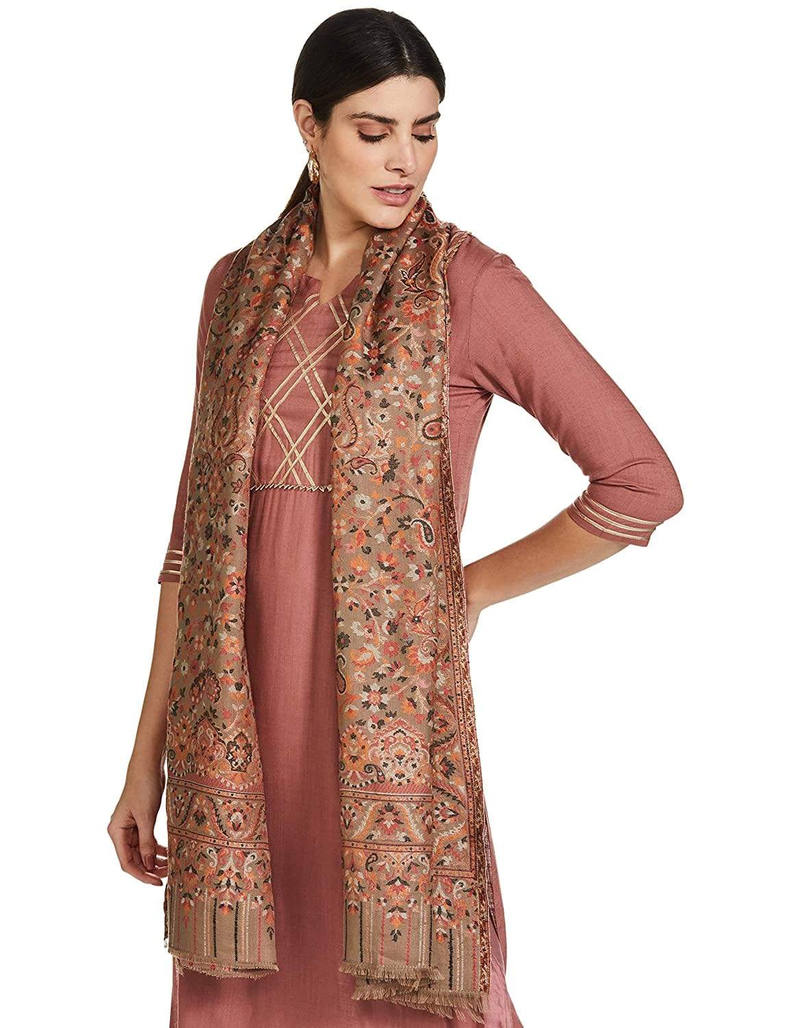 Pashtush Womens Ethnic Shawl, Faux Pashmina, Soft And Warm, Sahara Beige Beige - Image 6