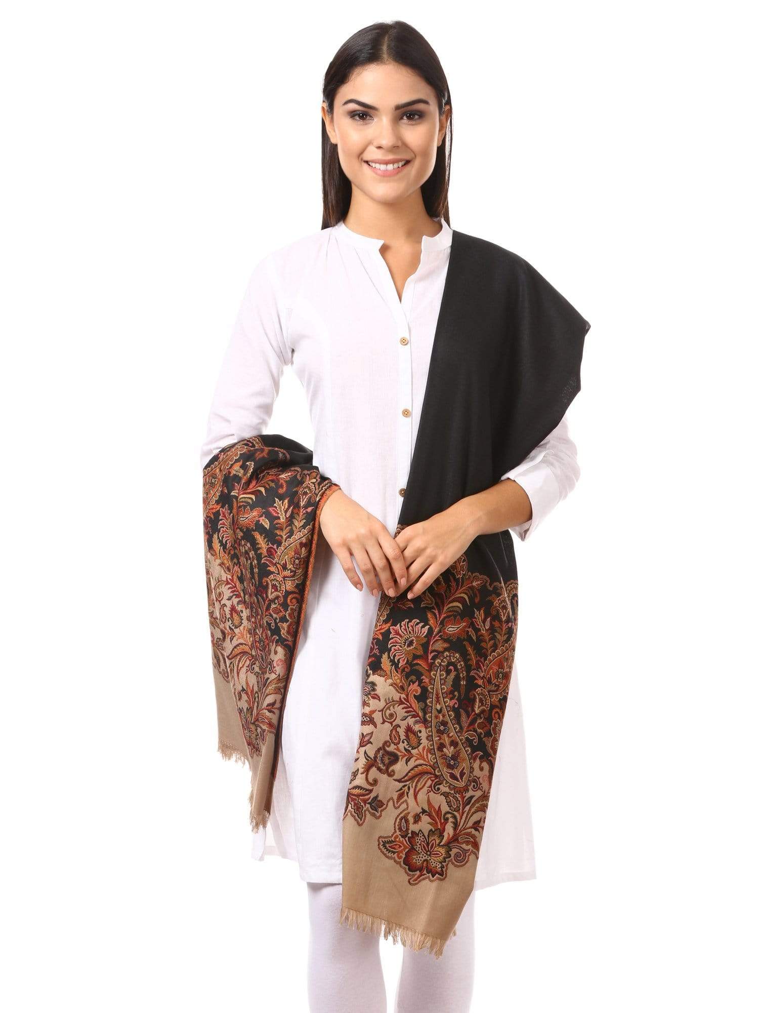 Pashtush Women's Jacquard Palla Shawl, Soft Faux Pashmina - Black - Image 4